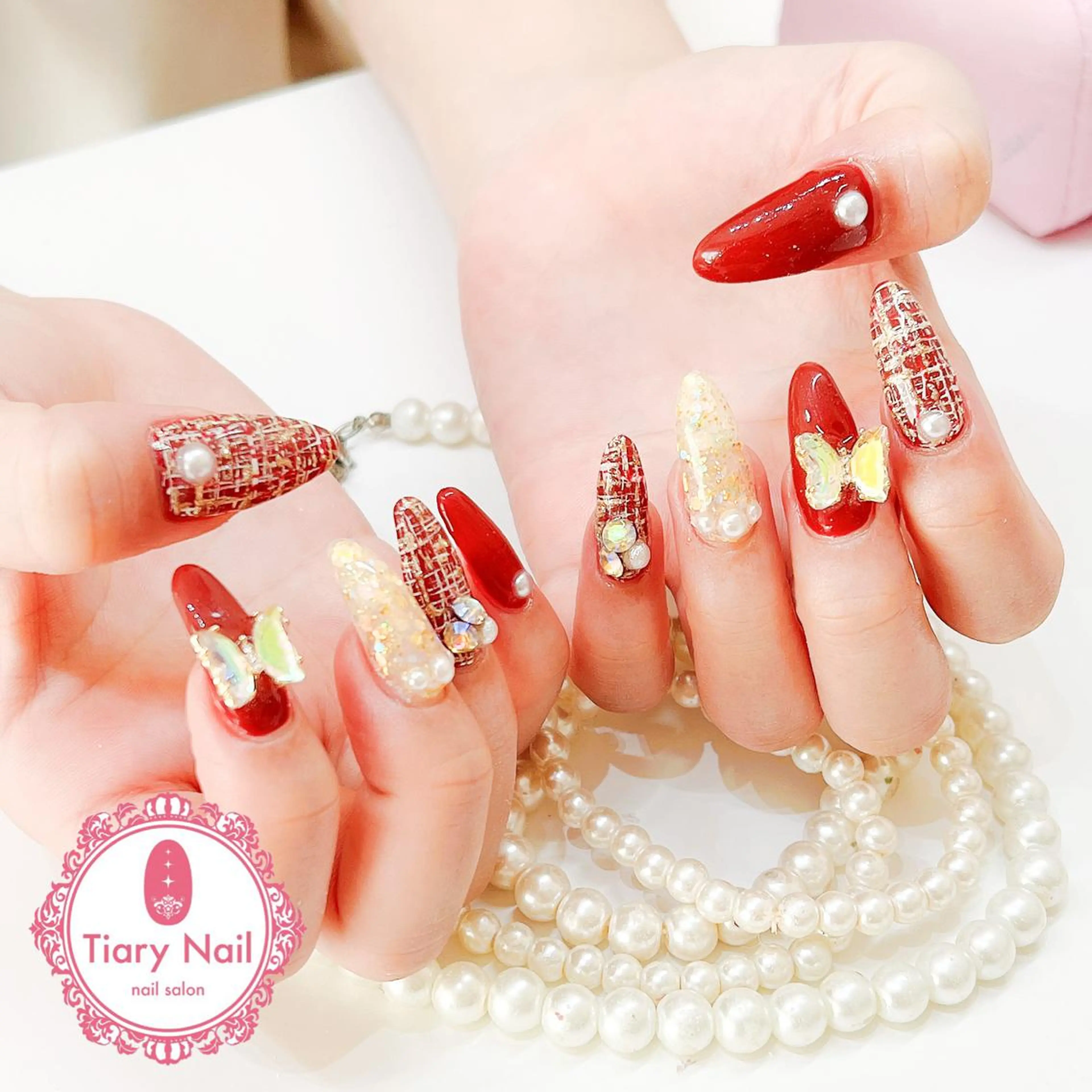 ネイル 桜ネイル 成人式 長さ出し フラッシュネイル フットネイル ハンドネイル 💗🪽Tiary Nail🪽💗のネイルデザイン