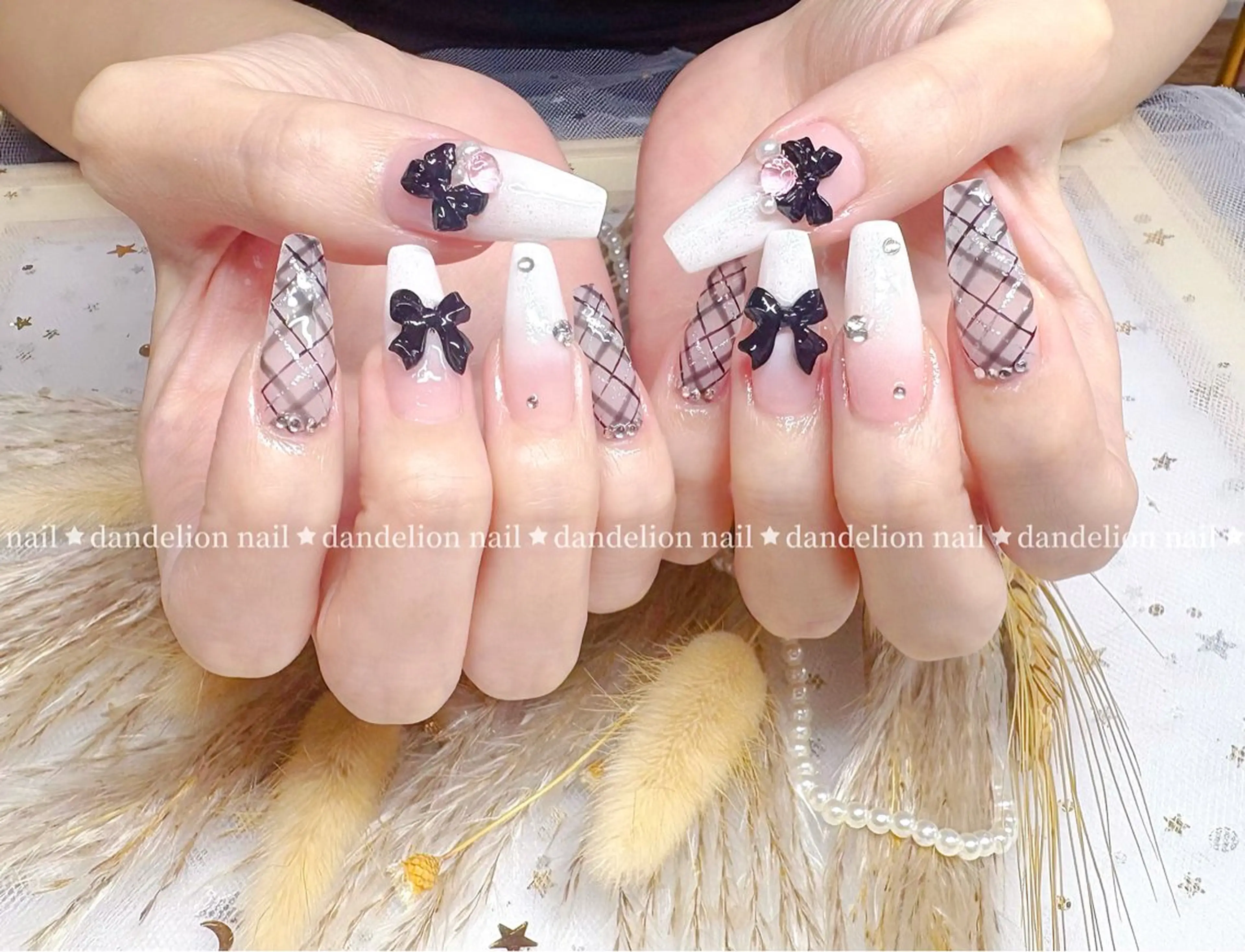 ネイル 持ち込み リボン スカルプネイル ワンホンネイル ハンドネイル dandelion nail北千住のネイルデザイン