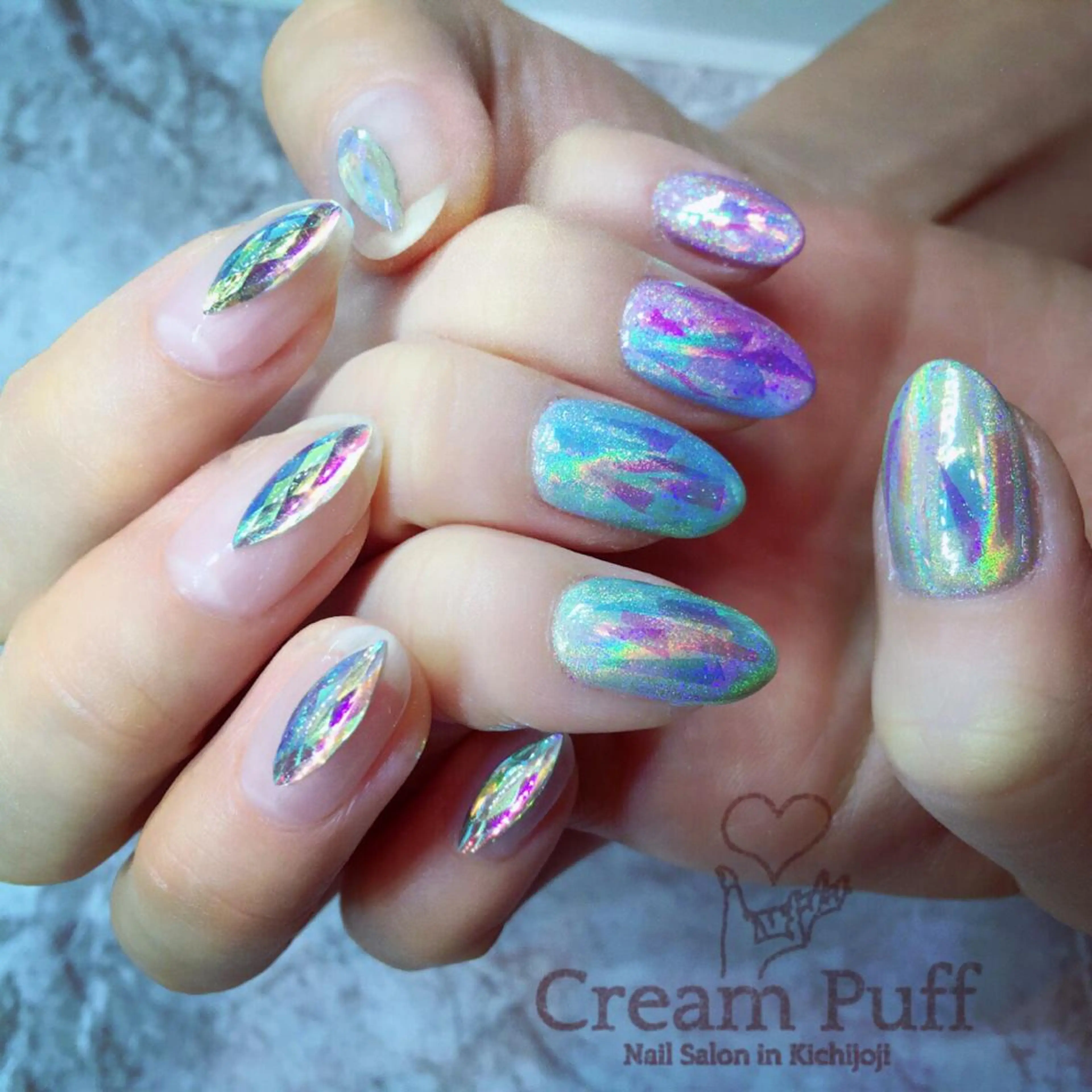 ネイル クリアネイル キラキラネイル ミラーネイル ストーンネイル HAMANO MIKAのネイルデザイン