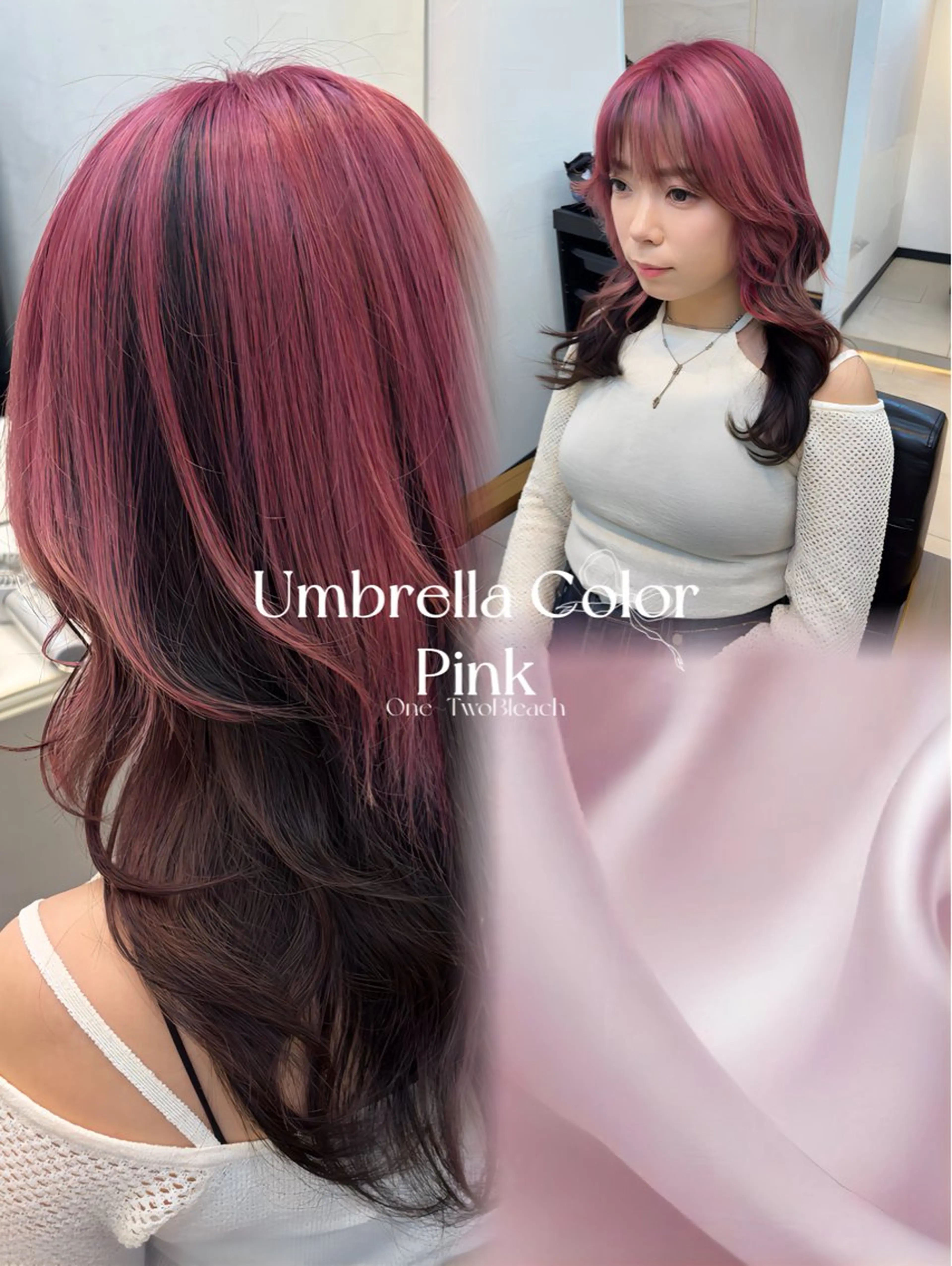 セミロング カラー ハイライトカラー ピンクカラー ハイライト カット ヘアカラー トリートメント MAKO/モテ髪/ ハイトーン/赤みなしのヘアスタイル