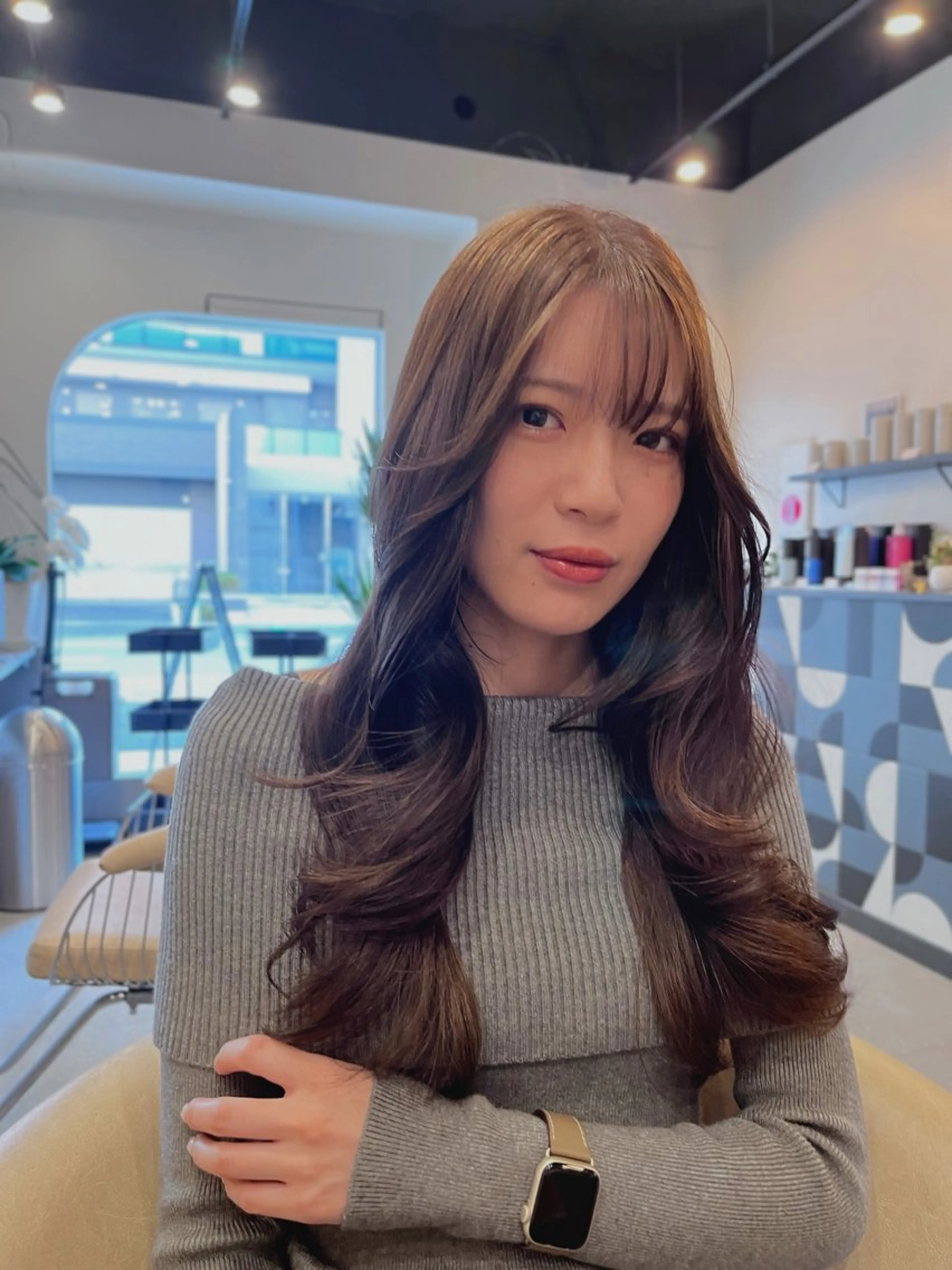 ロング カラー ブラウンカラー 透明感カラー 顔まわりレイヤー 韓国風ヘア レイヤーカット カット ヘアカラー dogstar小林諒 パーマ/レイヤーのヘアスタイル