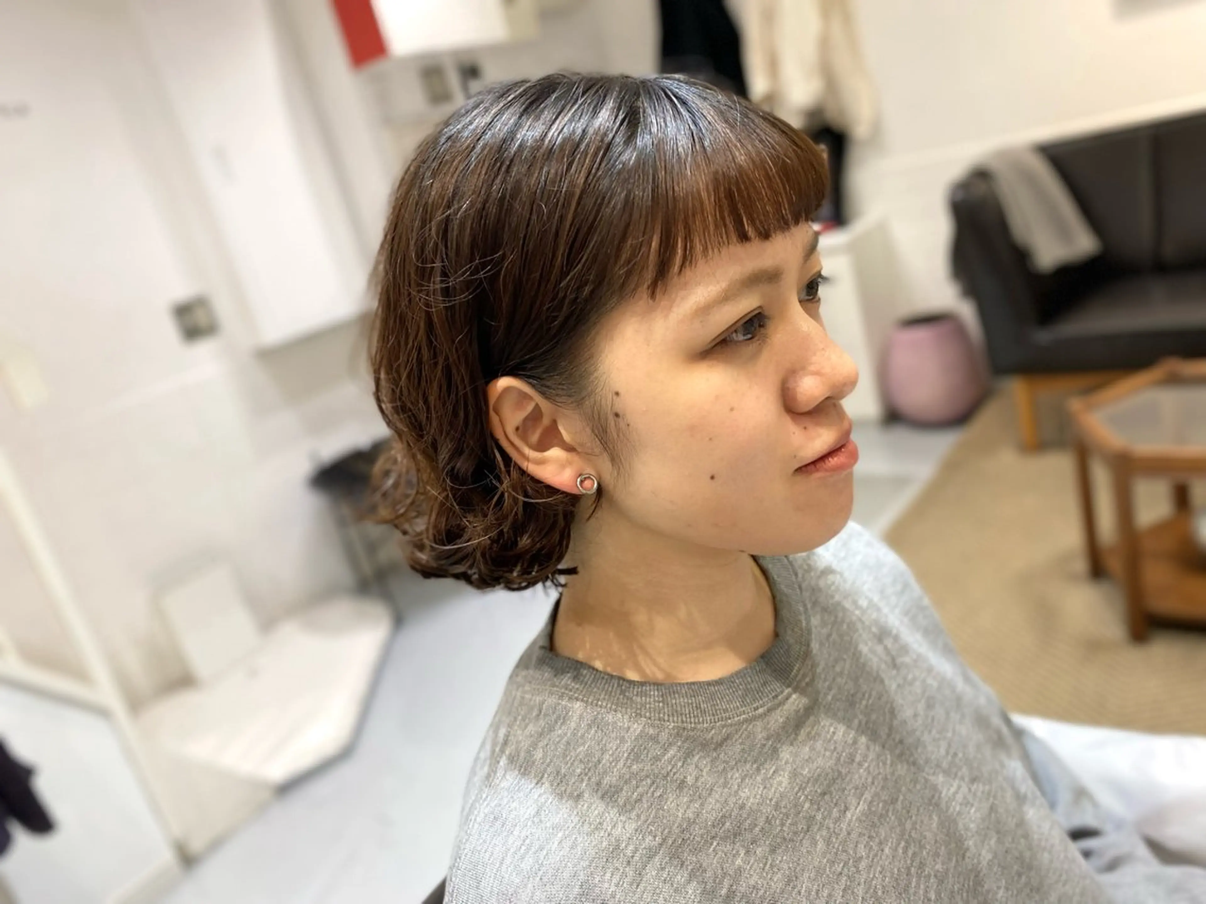 パーマ ボブ オン眉 ニュアンスパーマ パーマ 児玉 りなのヘアスタイル