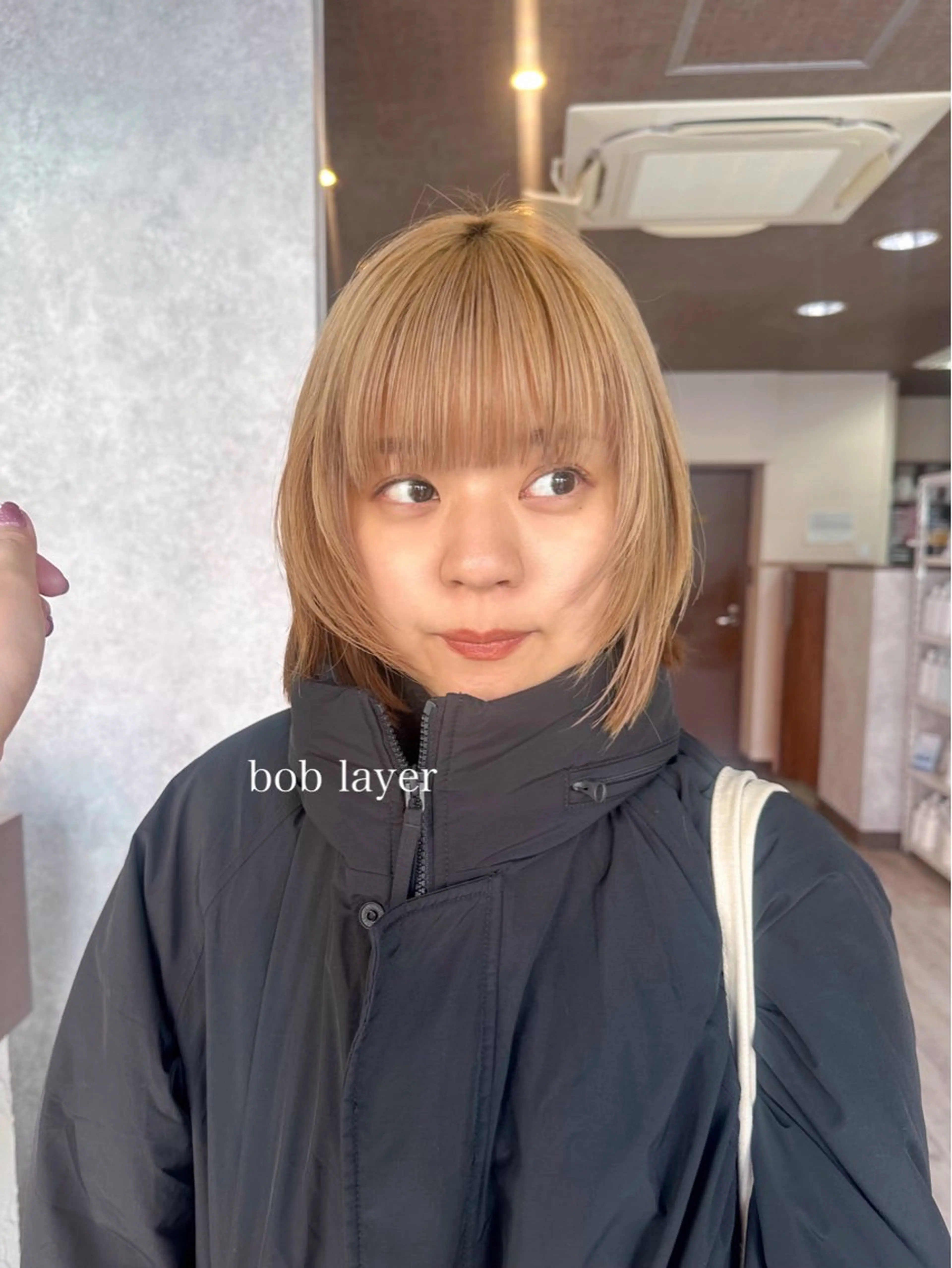 ショート カラー ボブレイヤー ベージュカラー ミルクティーベージュ ボブ レイヤーカット カット ヘアカラー トリートメント レイヤー/高橋 みく /池下/千種のヘアスタイル