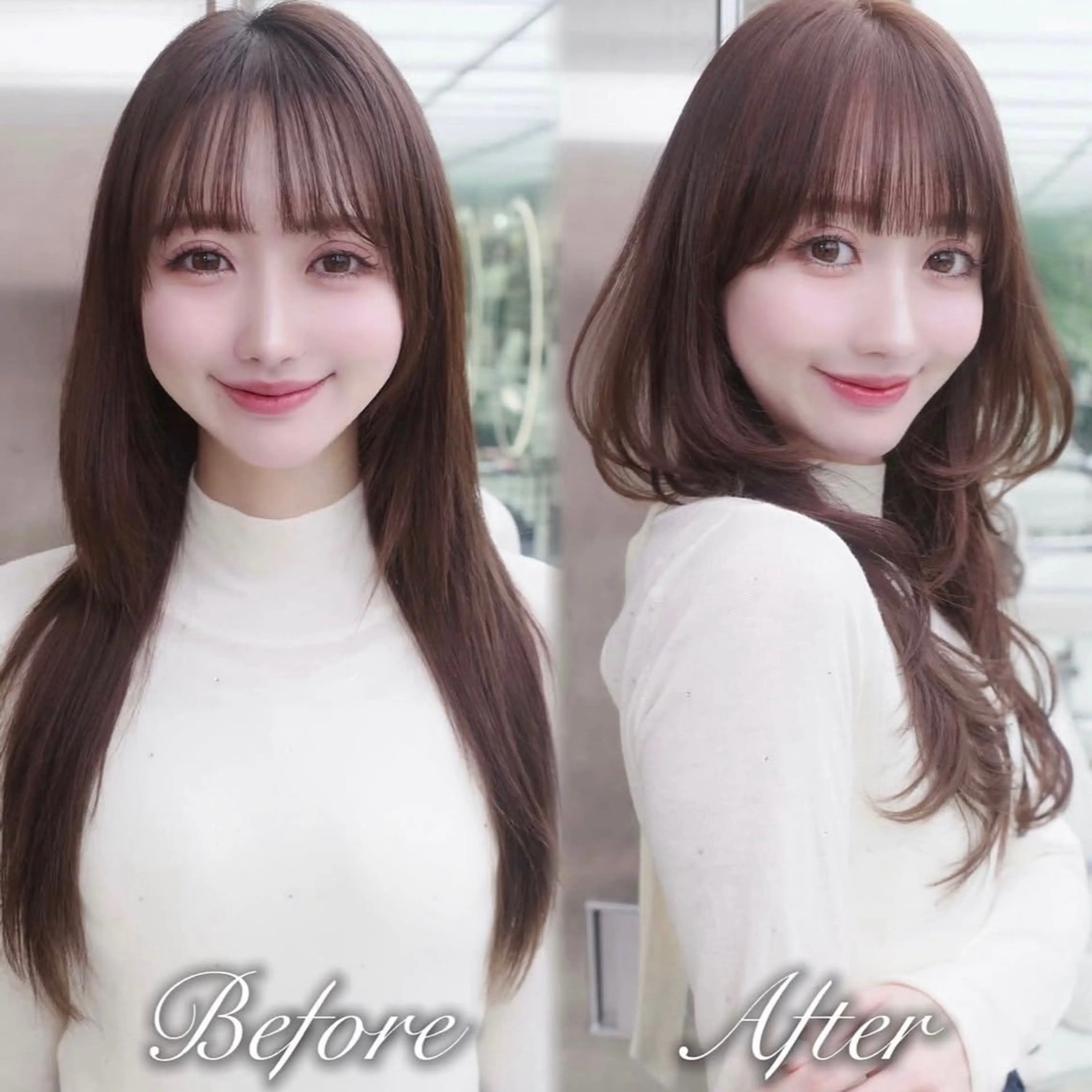 ロング くびれヘア 顔周りカット ハイレイヤー 韓国風ヘア レイヤーカット がわ/ハイレイヤー /ハイトーンカラーのヘアスタイル