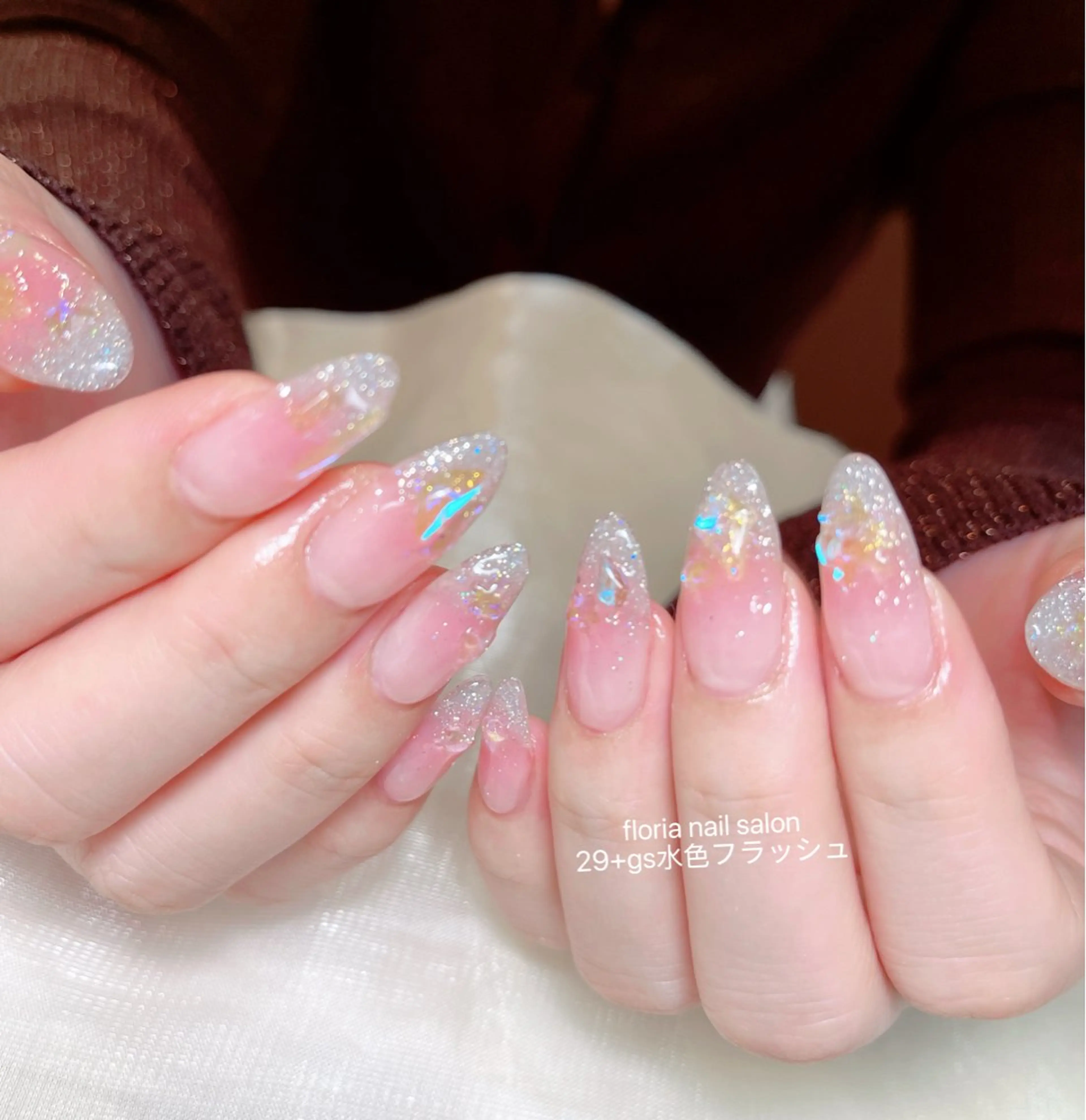 ネイル アートネイル オーロラネイル チークネイル 桜ネイル フレンチネイル ハンドネイル Floria nail salonのネイルデザイン