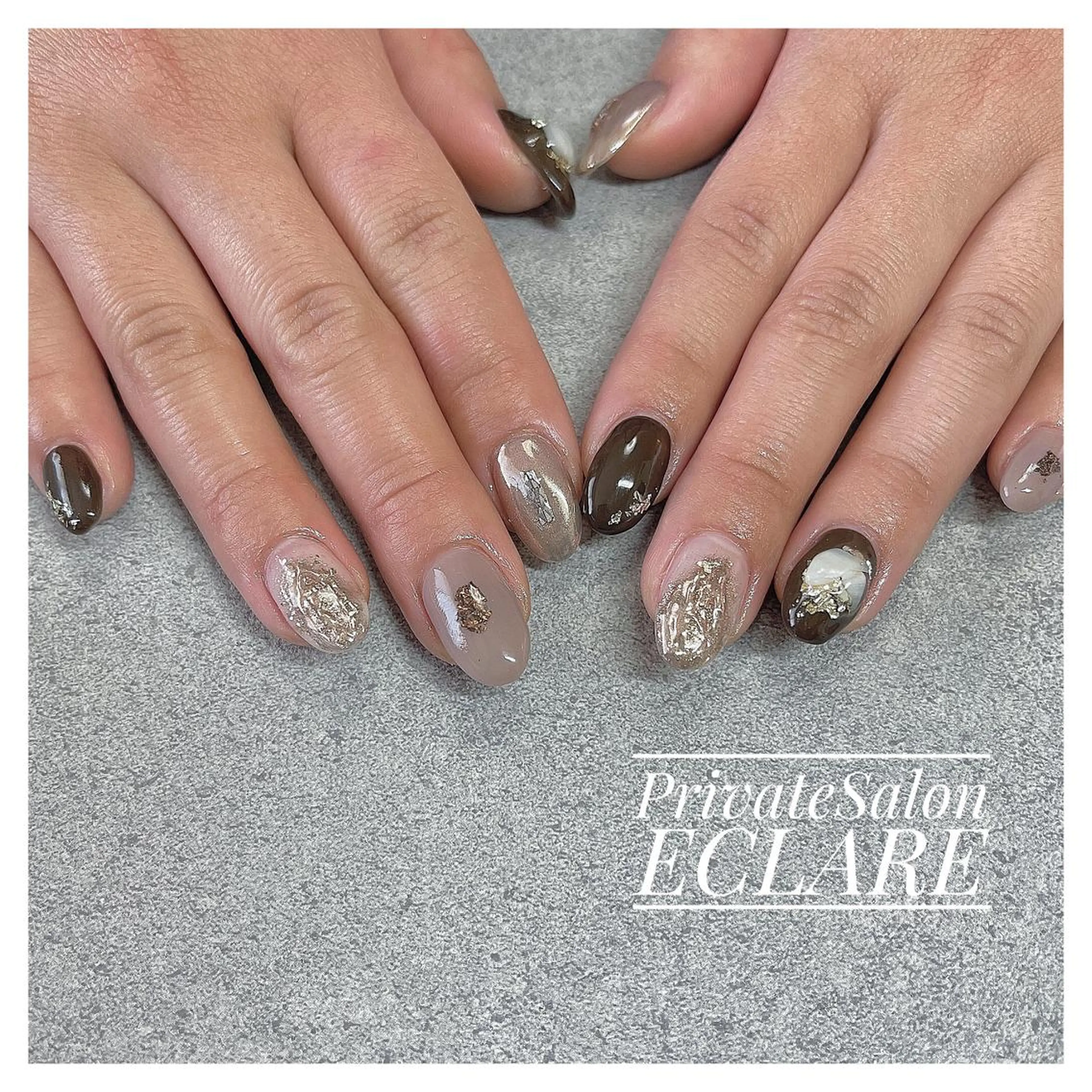 ネイル アートネイル ブラウン フットネイル フレンチネイル ジェルネイル Nail Salon ECLAREのネイルデザイン