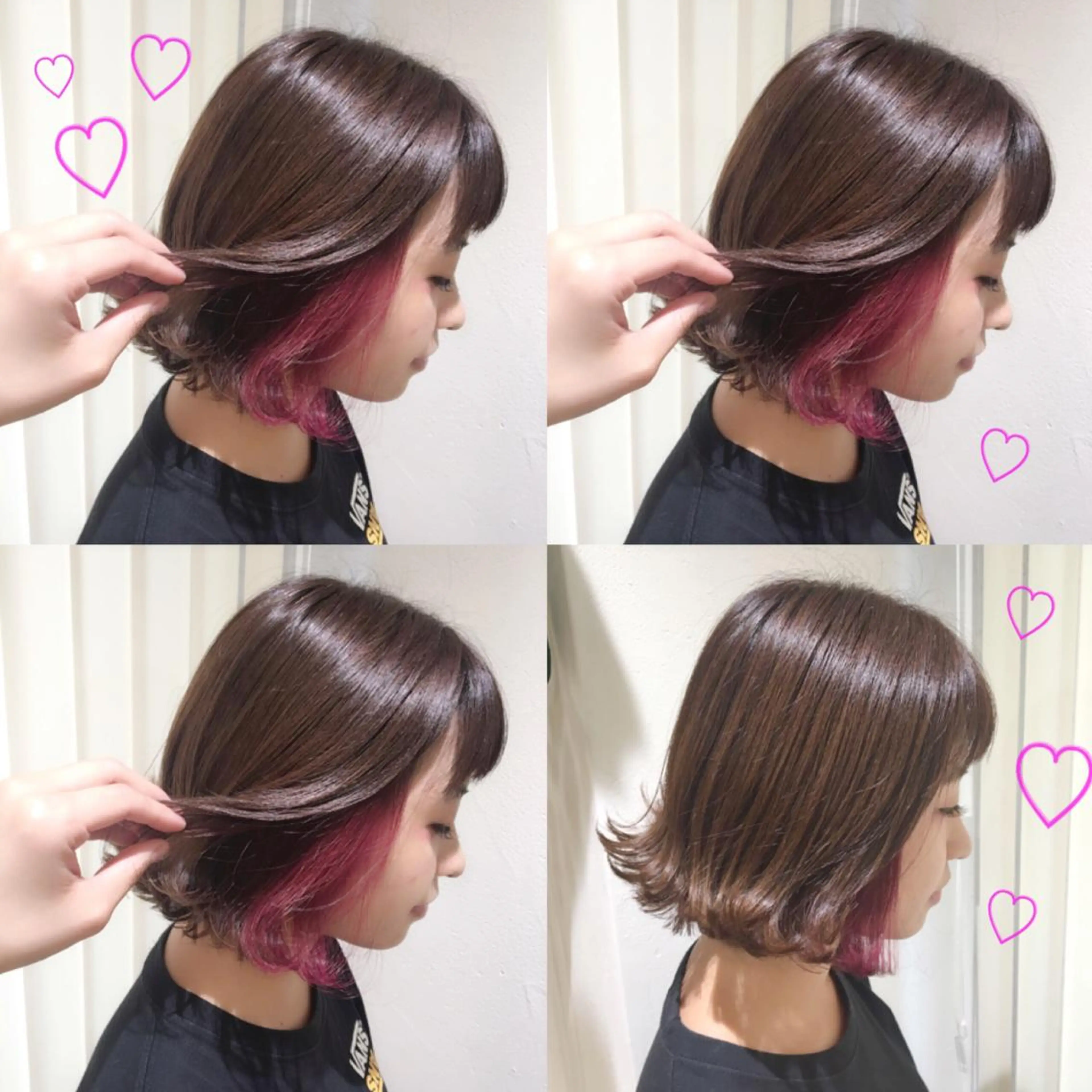 ショート カラー インナーカラー ピンクカラー ピンクパープル パープルカラー ボブ 韓国ヘア得意❤︎森澤 悠佳のヘアスタイル