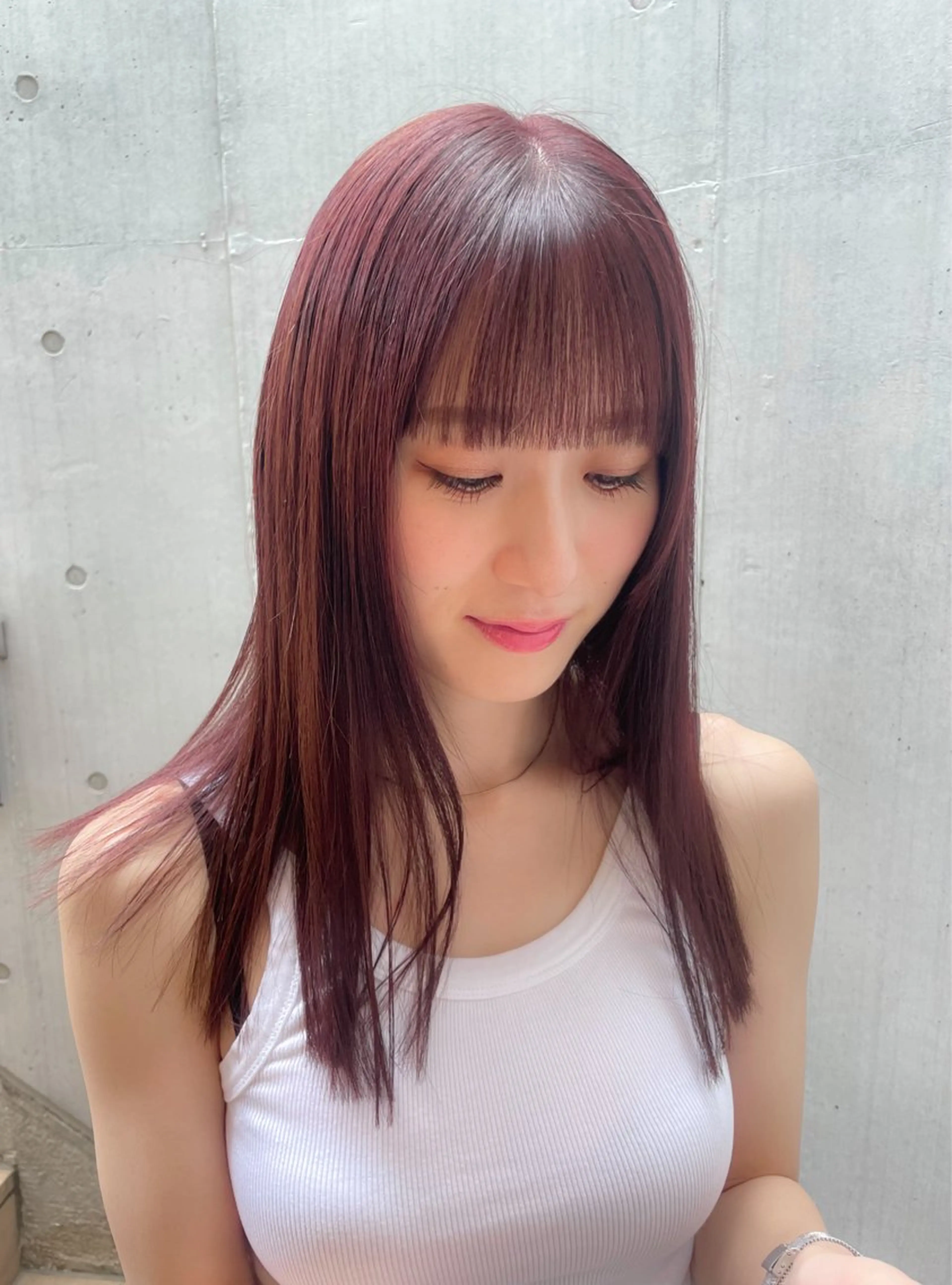 セミロング カラー ブリーチ ダブルカラー ブリーチなしカラー レッドカラー ヘアカラー トリートメント 【表参道】Ruri デジタルパーマのヘアスタイル