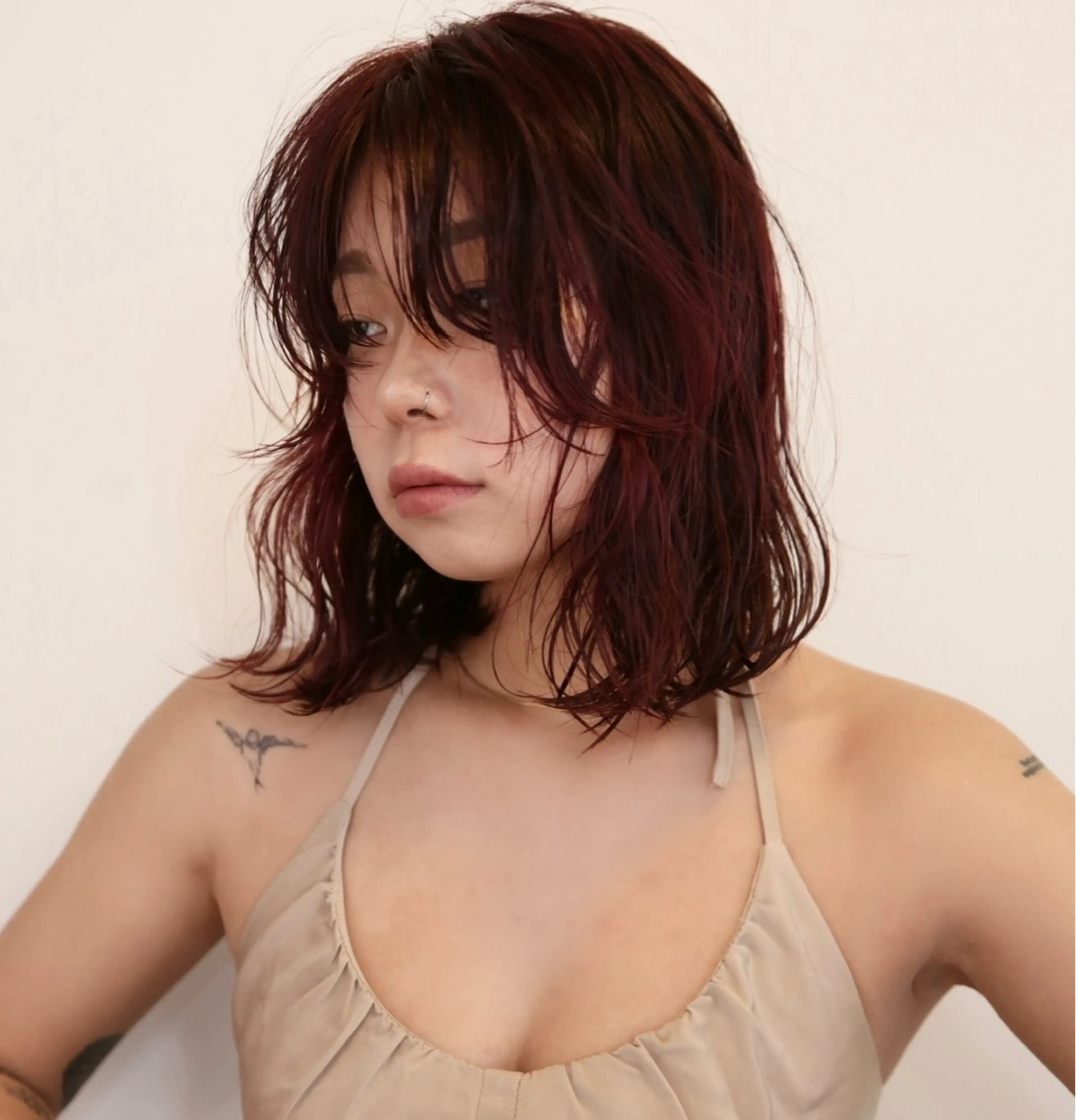 ミディアム カラー ブリーチ ブリーチなしカラー レッドカラー カット ヘアカラー トリートメント 田中 里奈のヘアスタイル