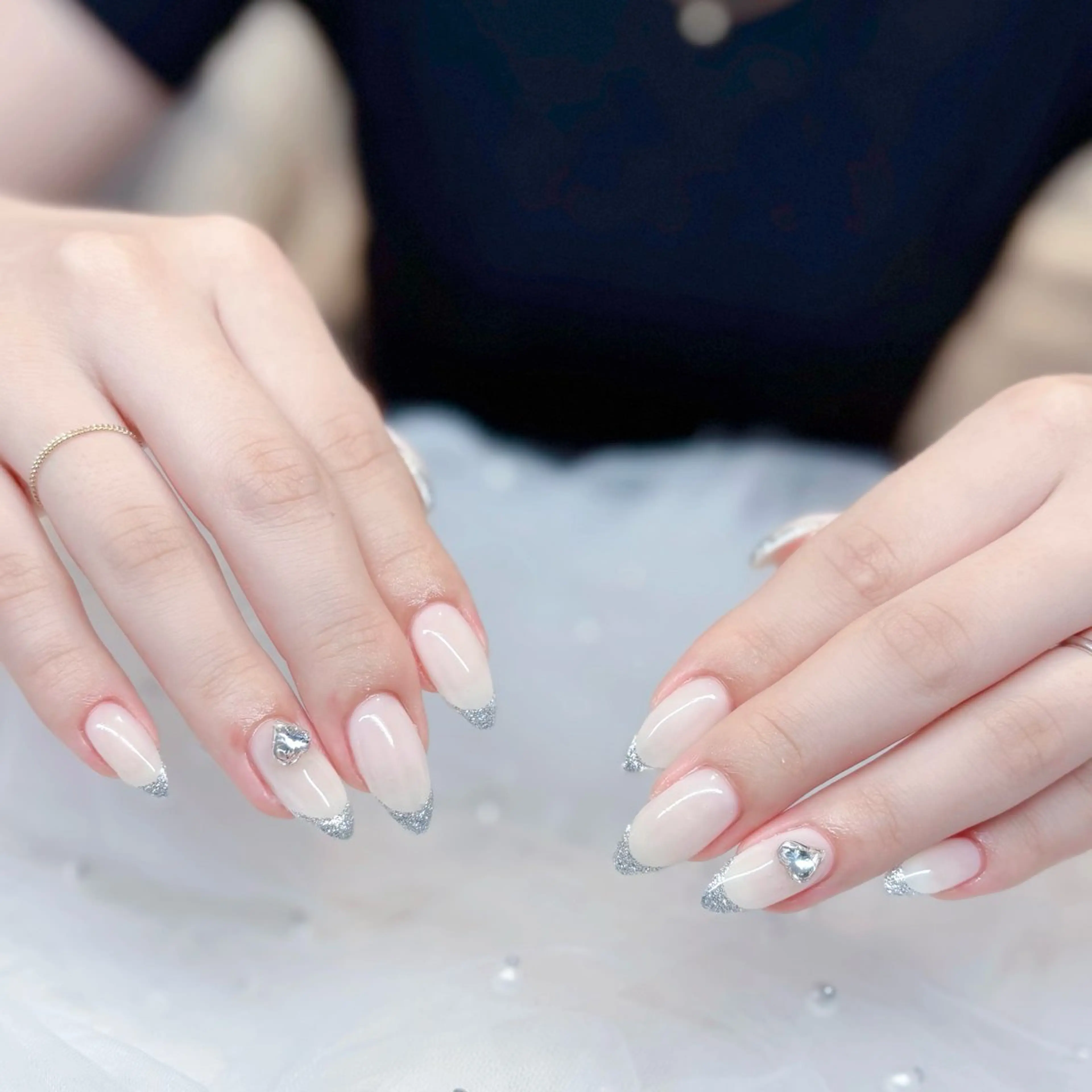 ネイル フレンチネイル ハート キラキラネイル ワンホンネイル ハンドネイル Keli Nail 難波のネイルデザイン