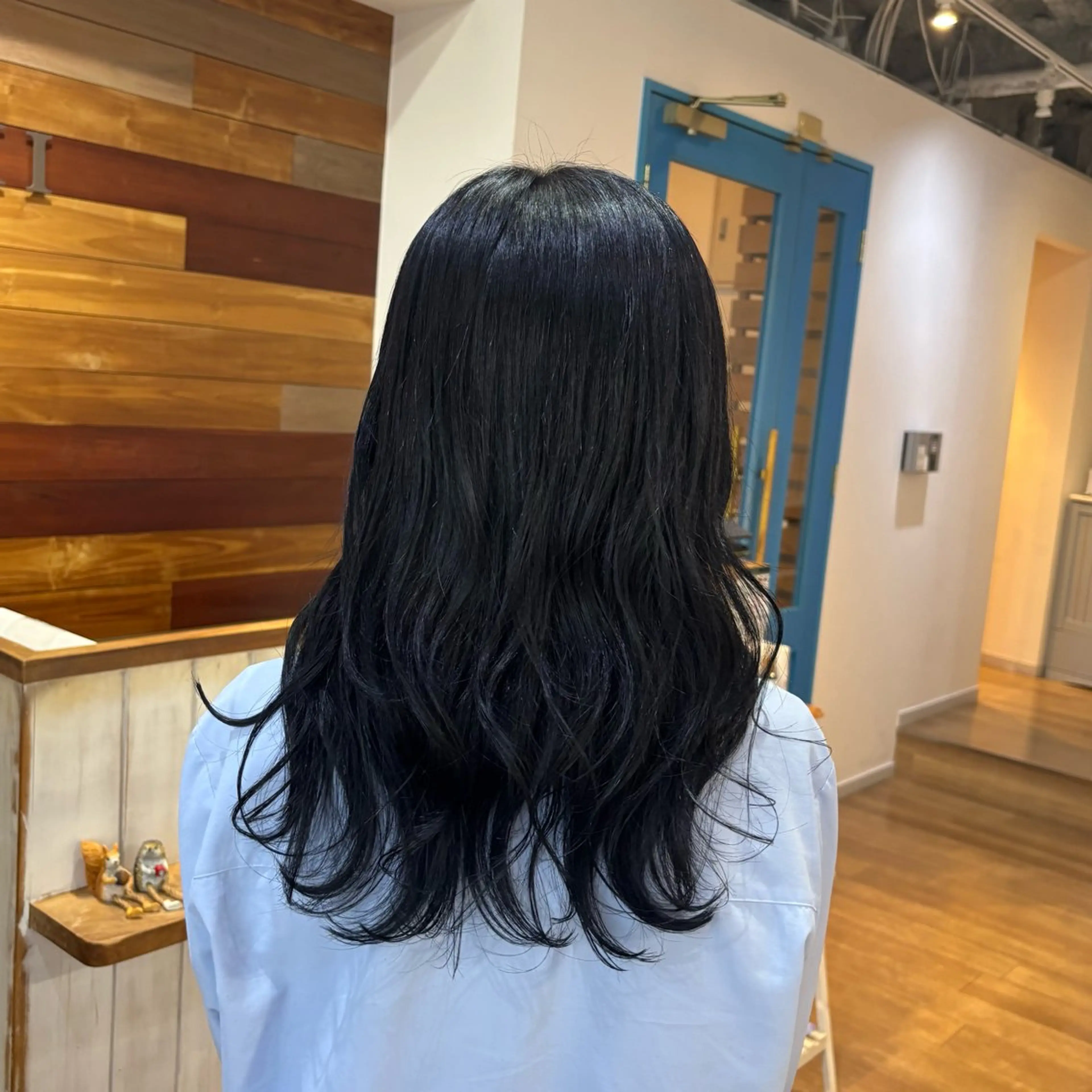 セミロング カラー 黒髪 ブルーカラー ブルーブラック ヘアカラー トリートメント RINNO🌷艶髪/ 艶カラー/縮毛矯正のヘアスタイル