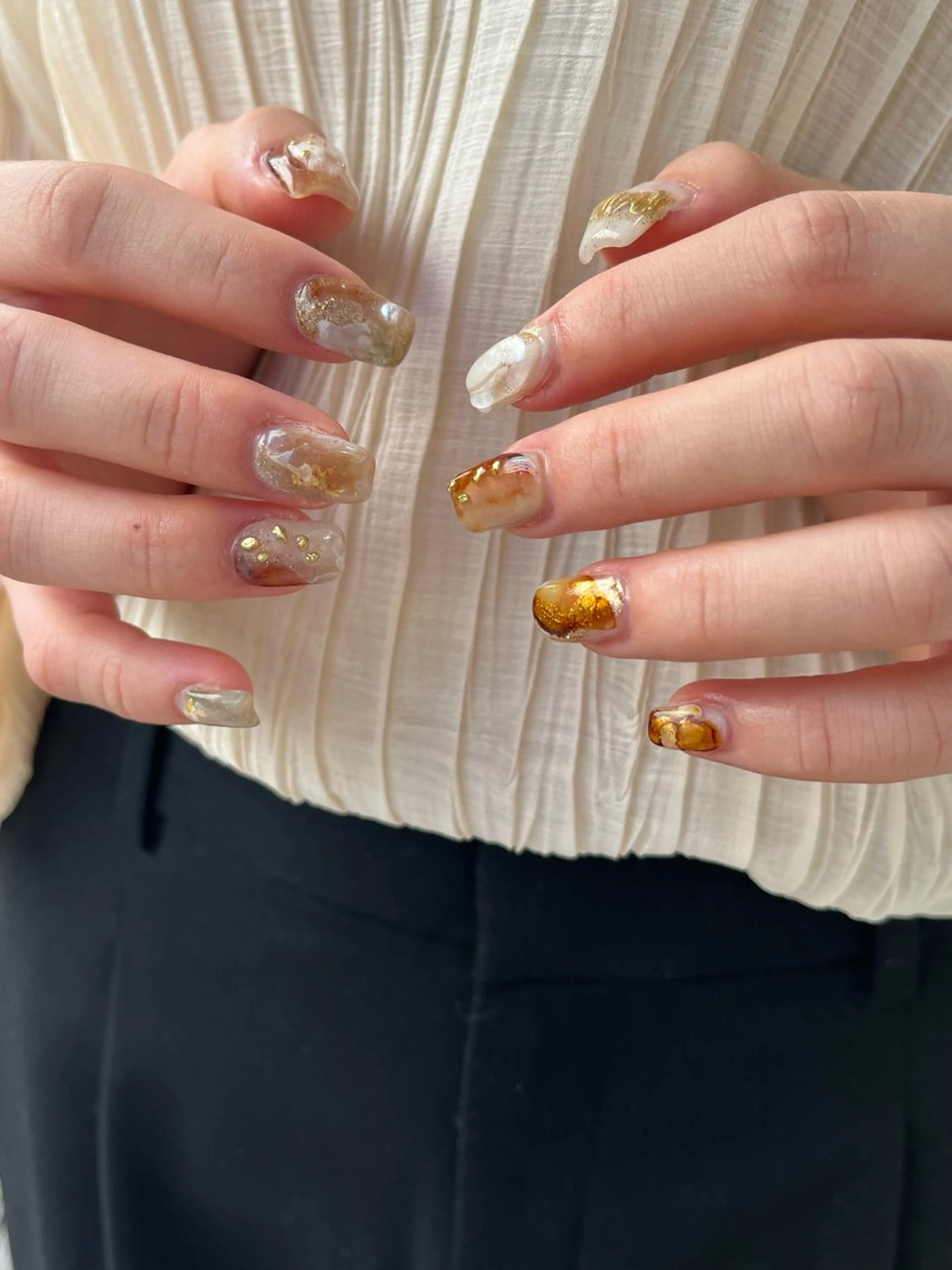 ネイル ブラウン ジェルネイル MUKUTOU nail 　YUKIのネイルデザイン