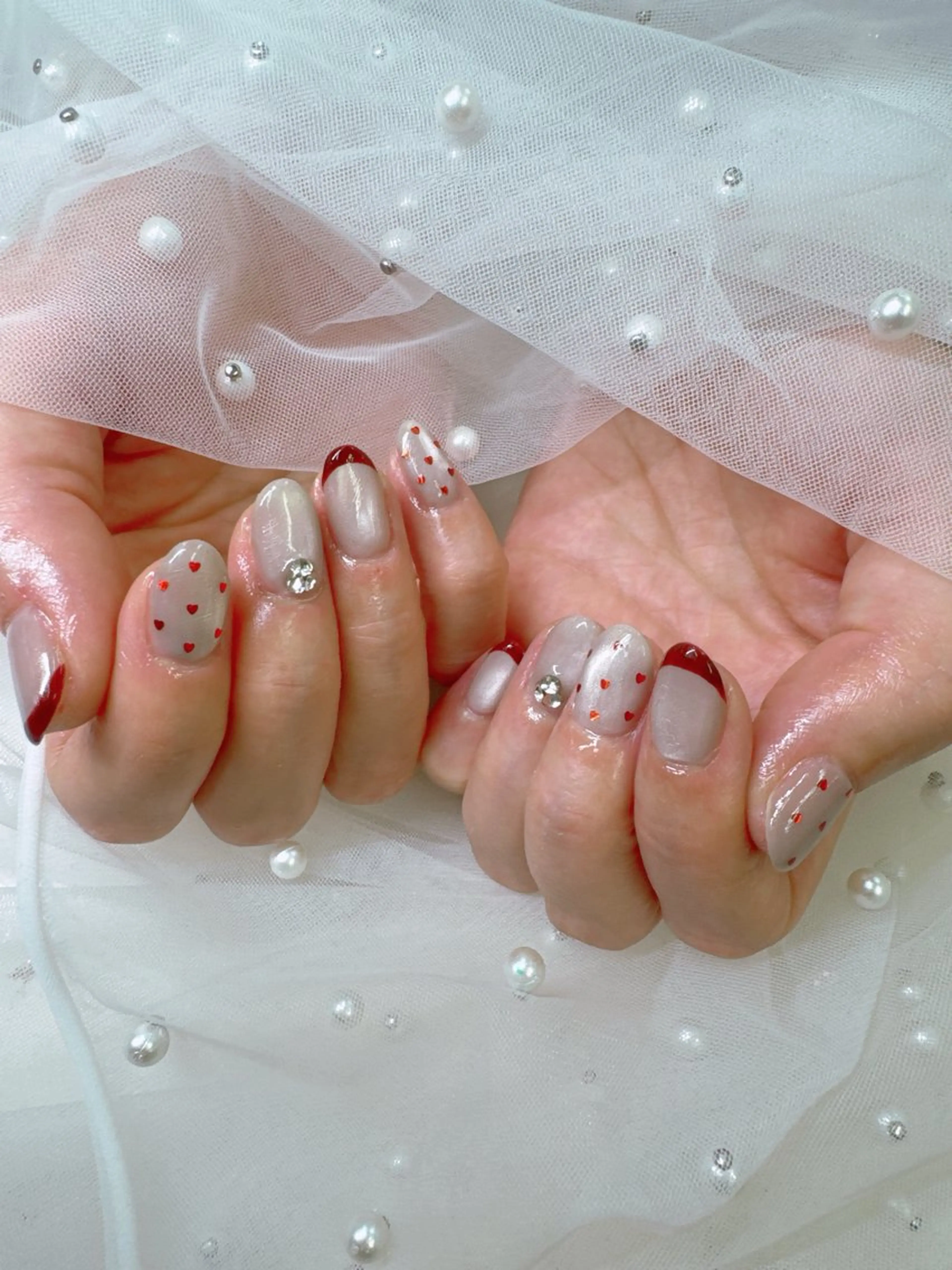 ネイル 成人式 フレンチネイル ジェルネイル ガラスフレンチ キラキラネイル Queeens nailのネイルデザイン