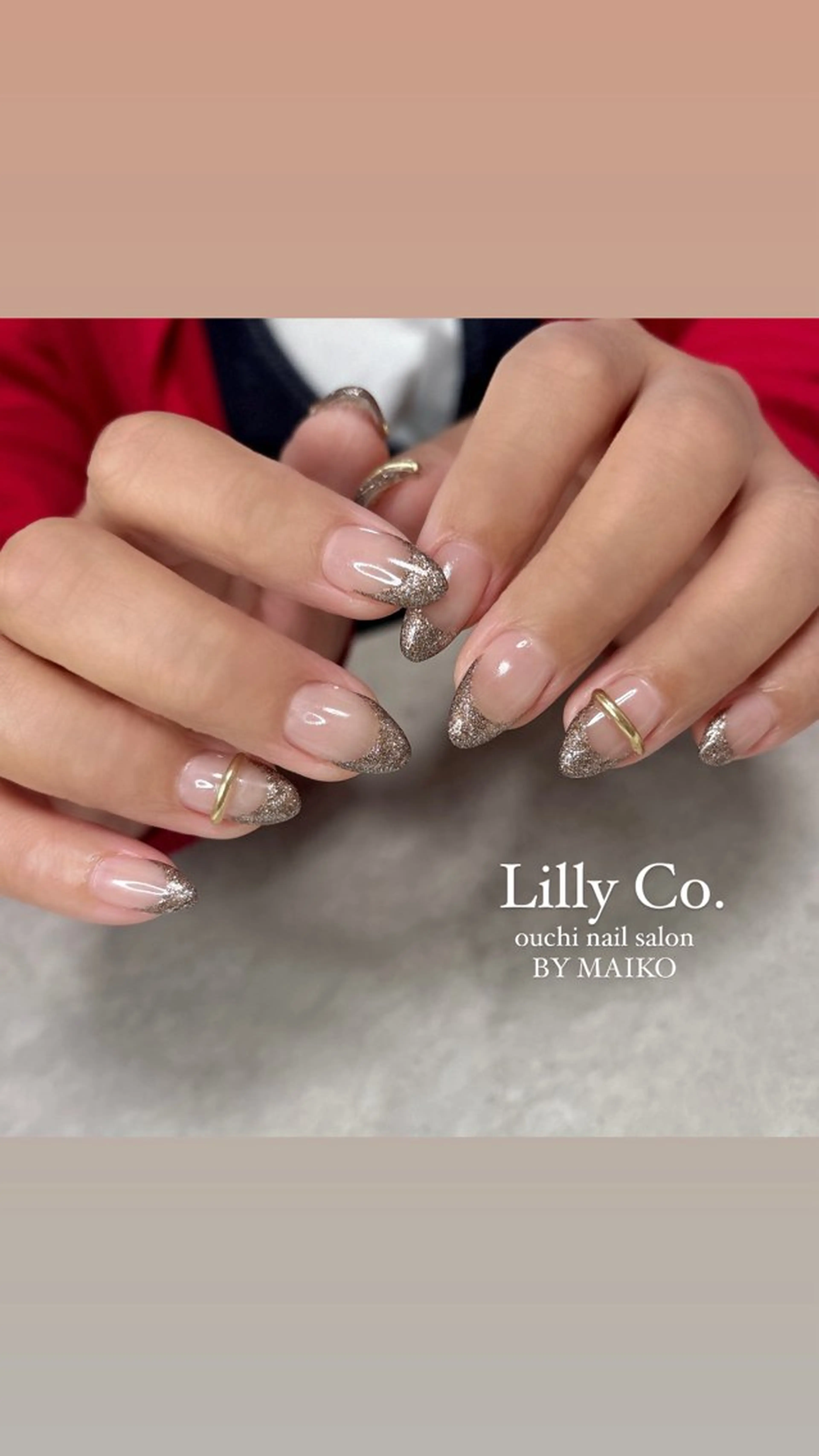 ネイル ブラウン フレンチネイル キラキラネイル ラメ(グリッター) ハンドネイル ハンドケア Lilly Co.のネイルデザイン