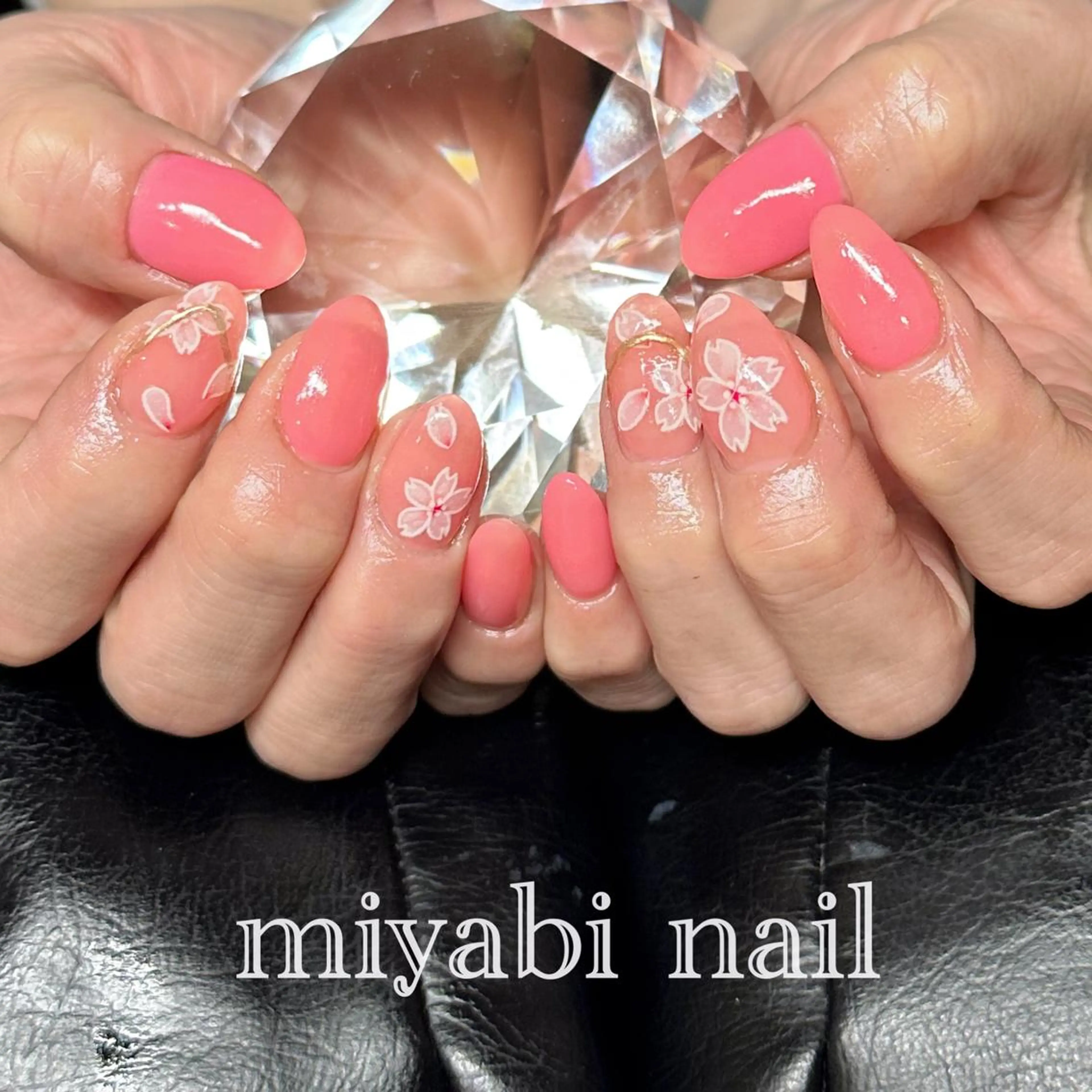 ネイル アートネイル 桜ネイル フラワーネイル ミラーネイル 持ち込み ハンドネイル miyabi nail 桂川駅近くのネイルデザイン