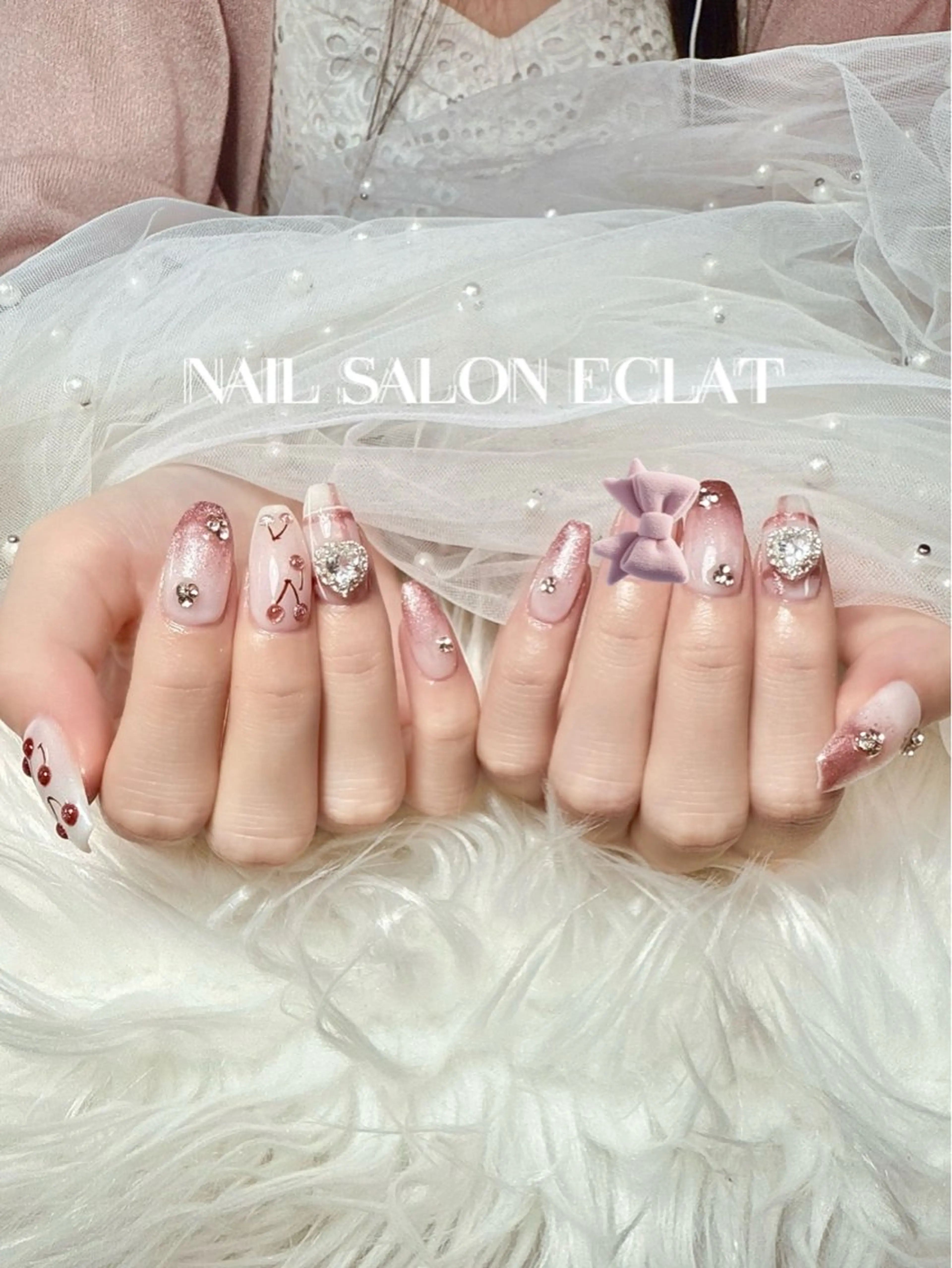 ネイル チークネイル フレンチネイル ガーリー キラキラネイル 韓国ネイル ネイルサロン Eclat溝ノ口店のネイルデザイン