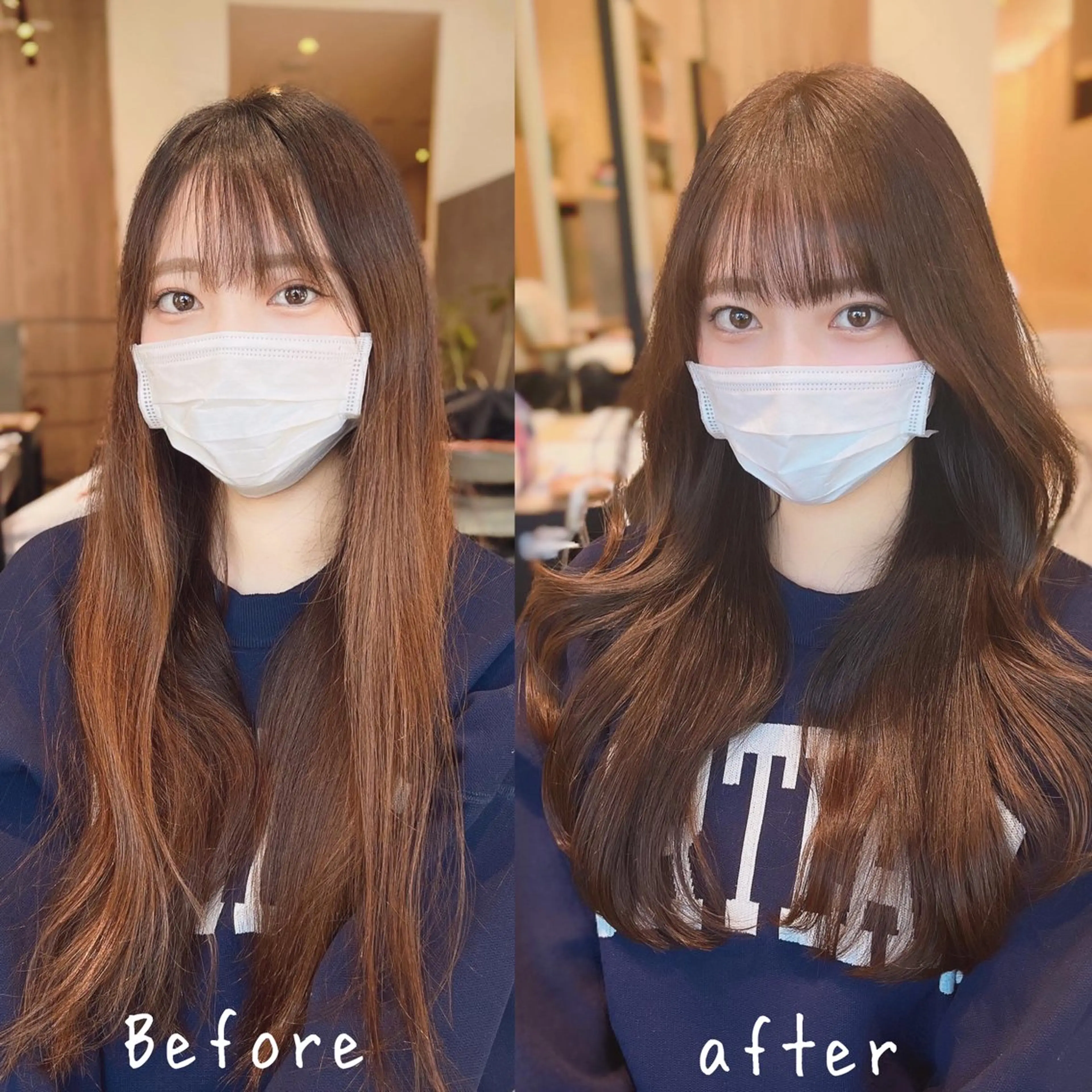 セミロング カラー 透明感カラー レイヤーカット 似合わせカット カット ヘアカラー トリートメント 奥田 蓮のヘアスタイル