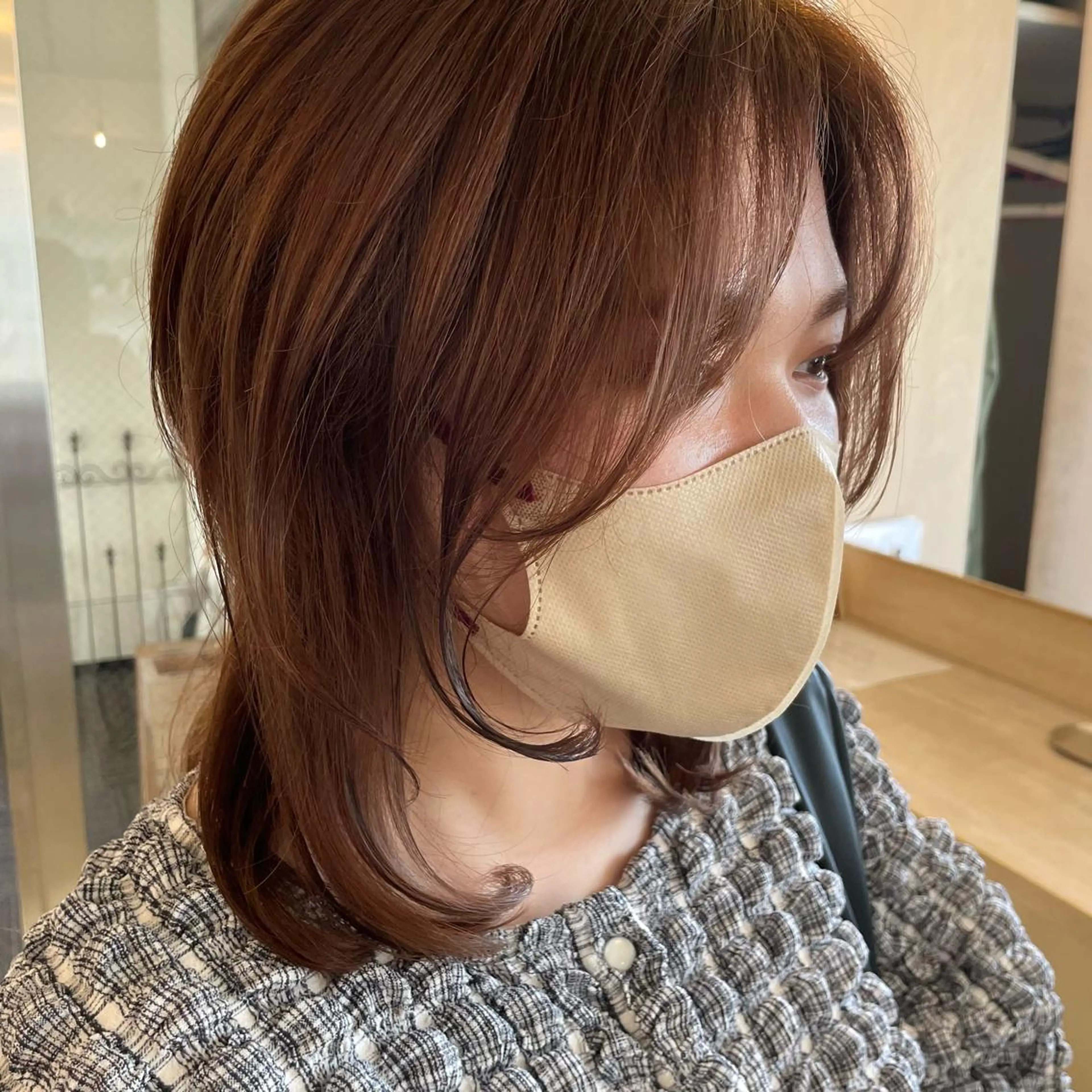 ミディアム カラー ベージュカラー ボブウルフ／ボブ Satsuki【名駅のヘアスタイル