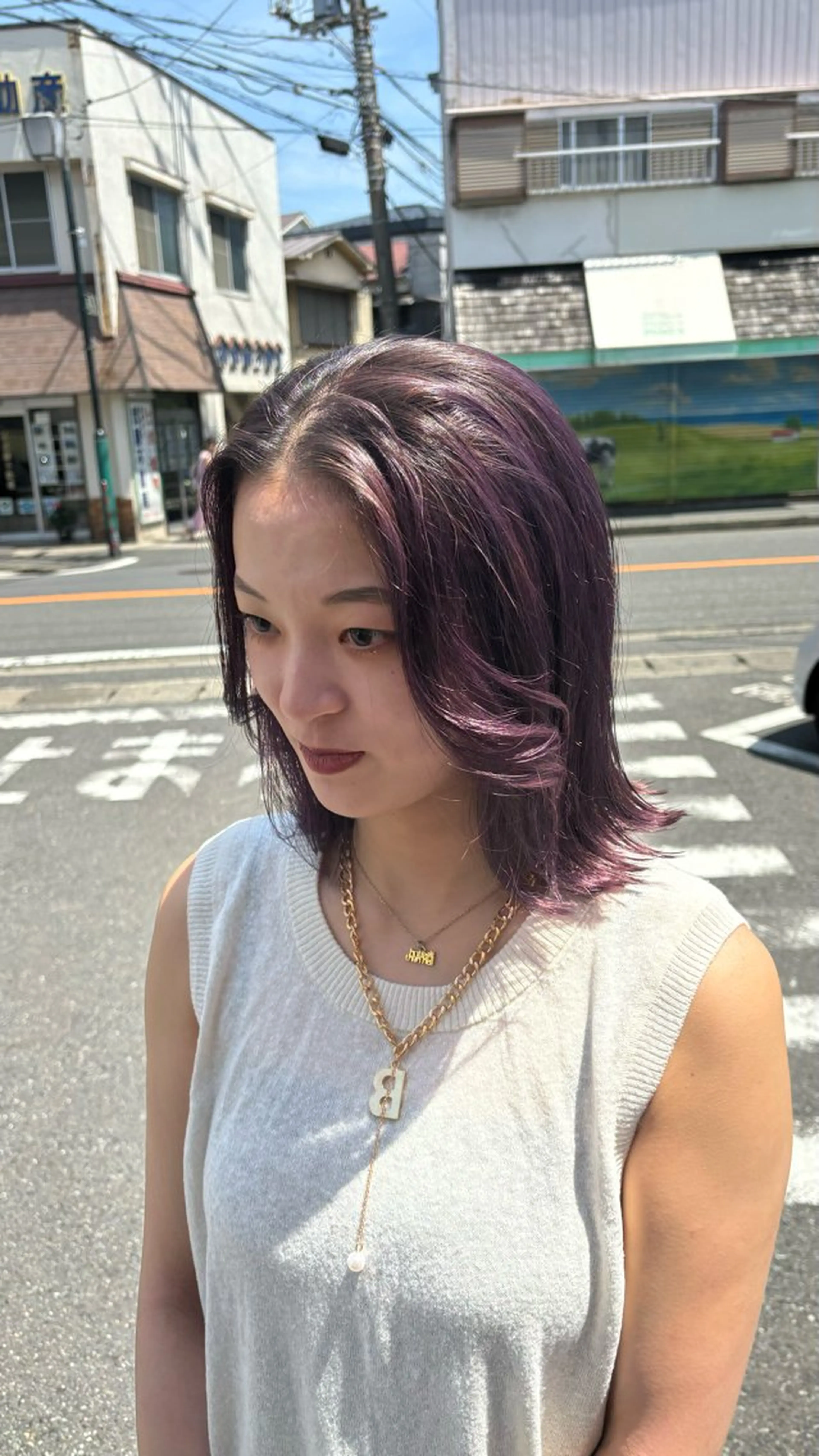 ミディアム カット ヘアカラー 🎀ハイトーン/ 艶カラー/夕月🎀のヘアスタイル