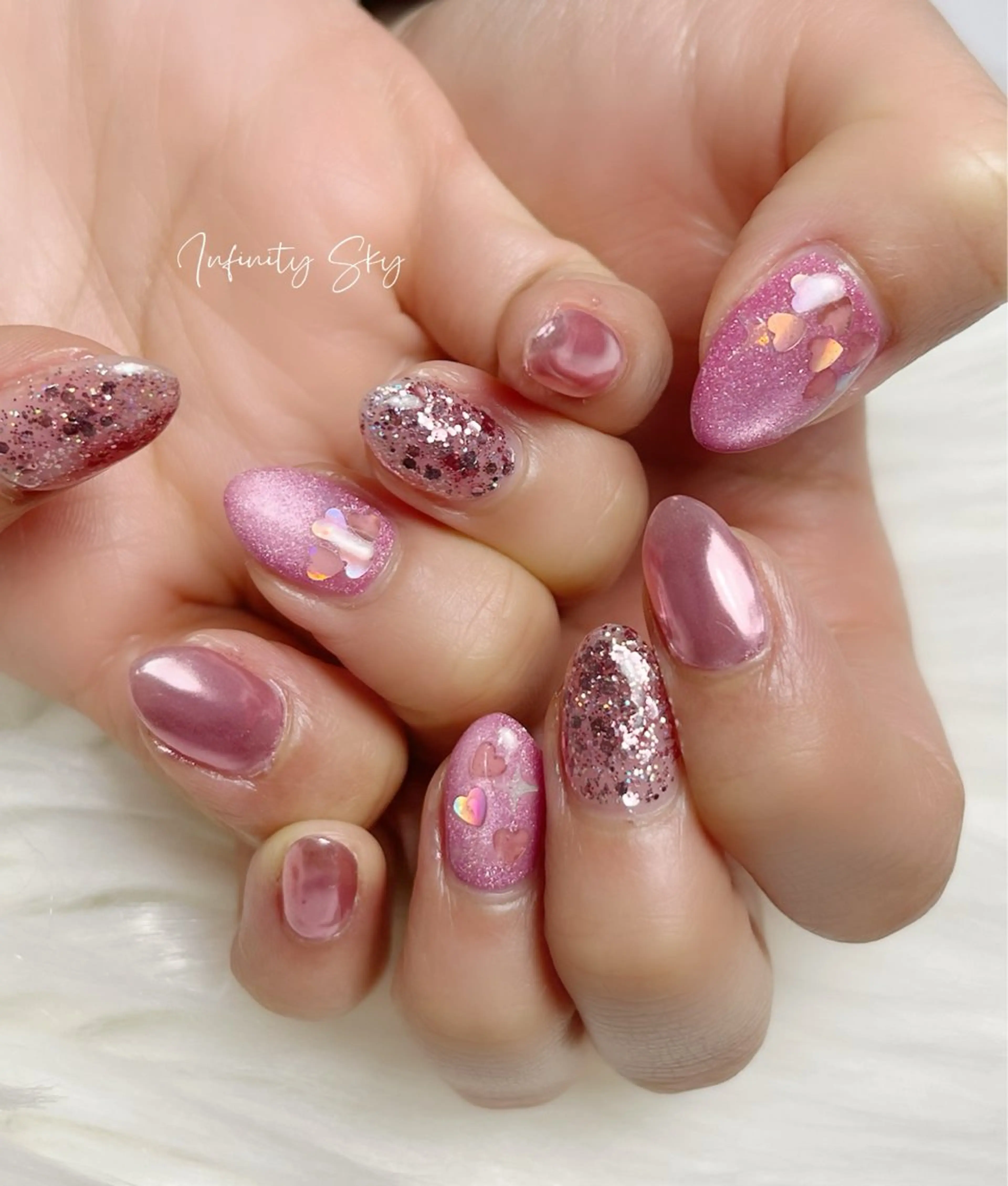 ネイル ハート ピンク 春ネイル infinity skyのネイルデザイン