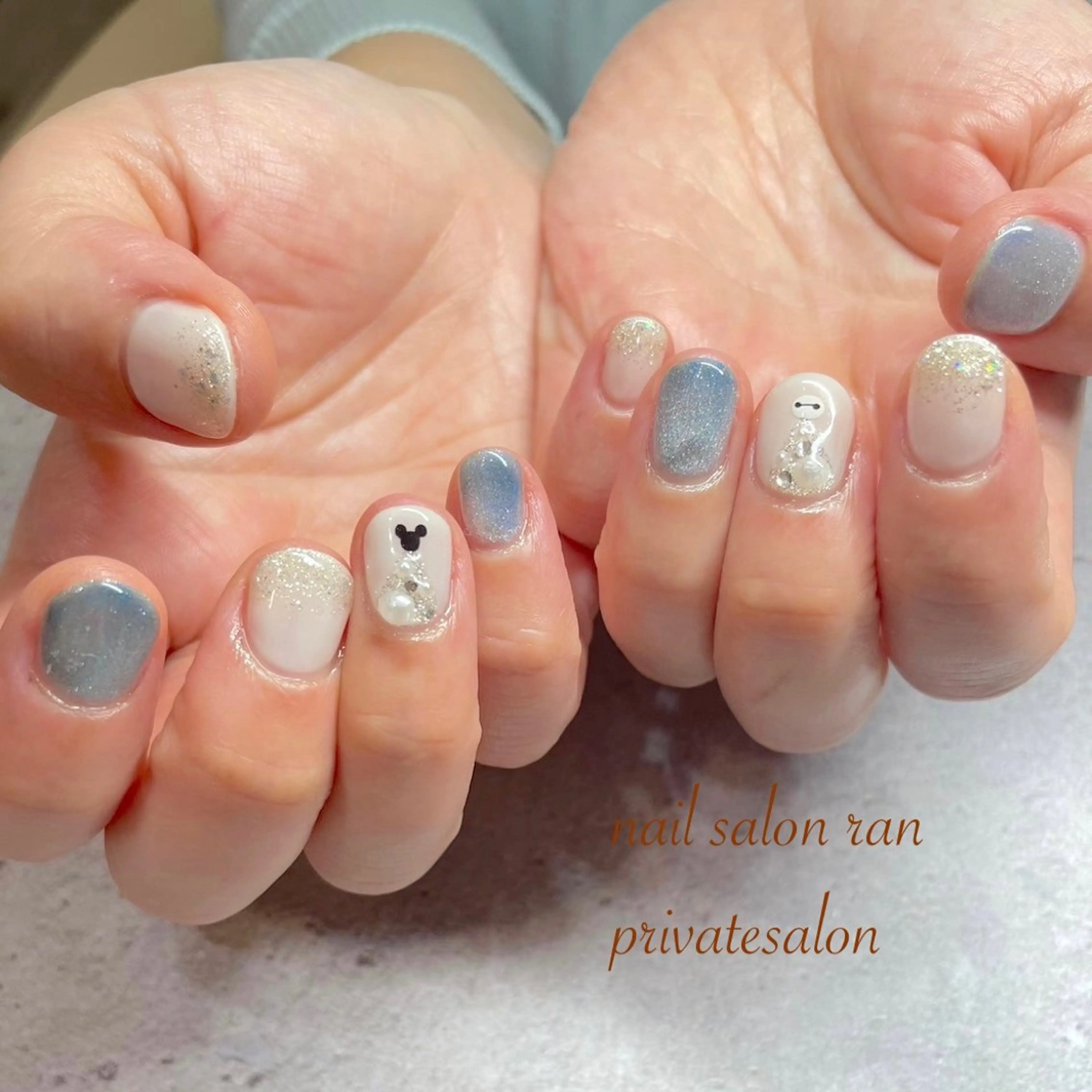 ネイル ブルー フレンチネイル ラメ(グリッター) マグネットネイル ハンドネイル ハンドケア nailsalon ranのネイルデザイン