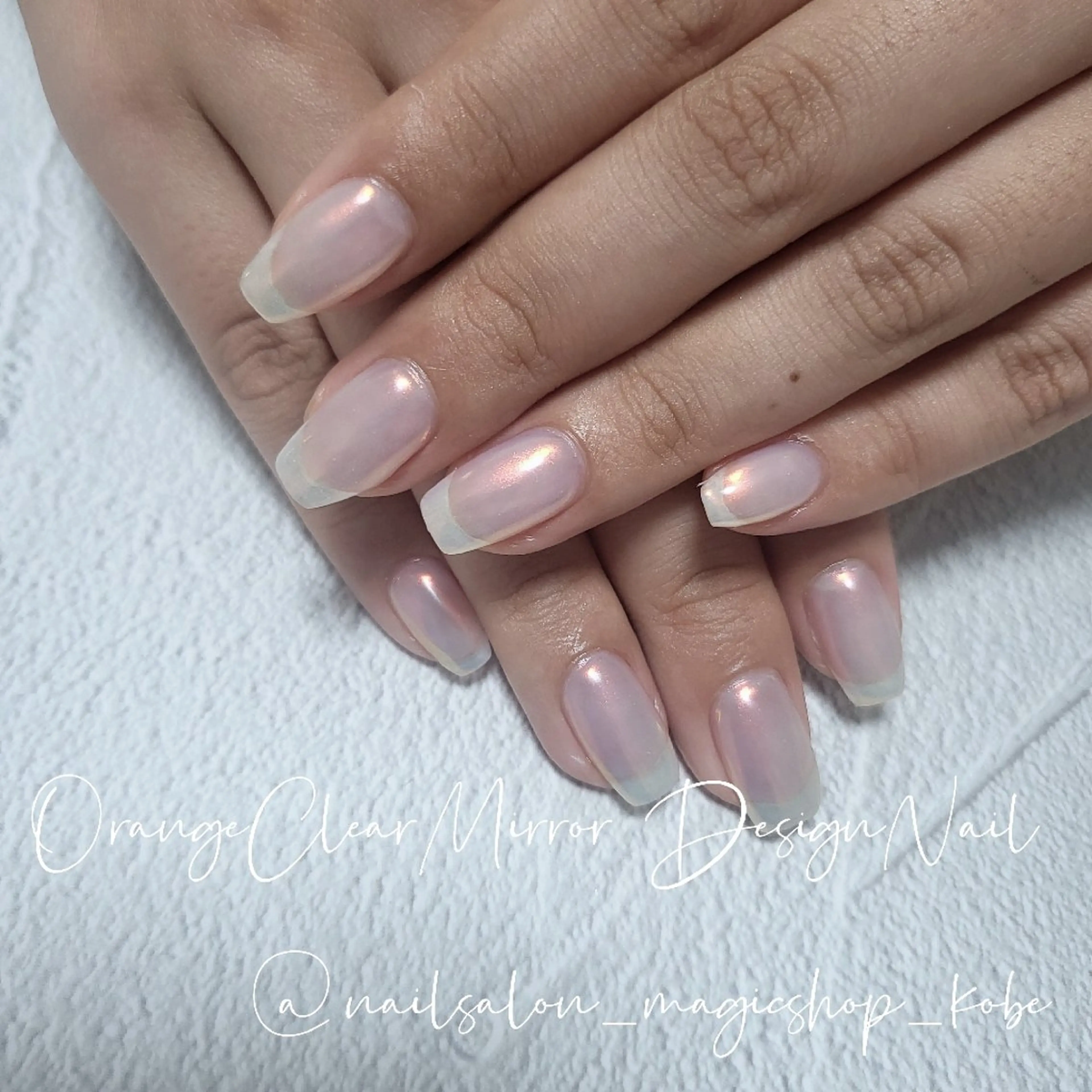 ネイル クリアネイル ジェルネイル ミラーネイル オレンジ シンプルネイル ハンドネイル Nailsalon MagicShopのネイルデザイン