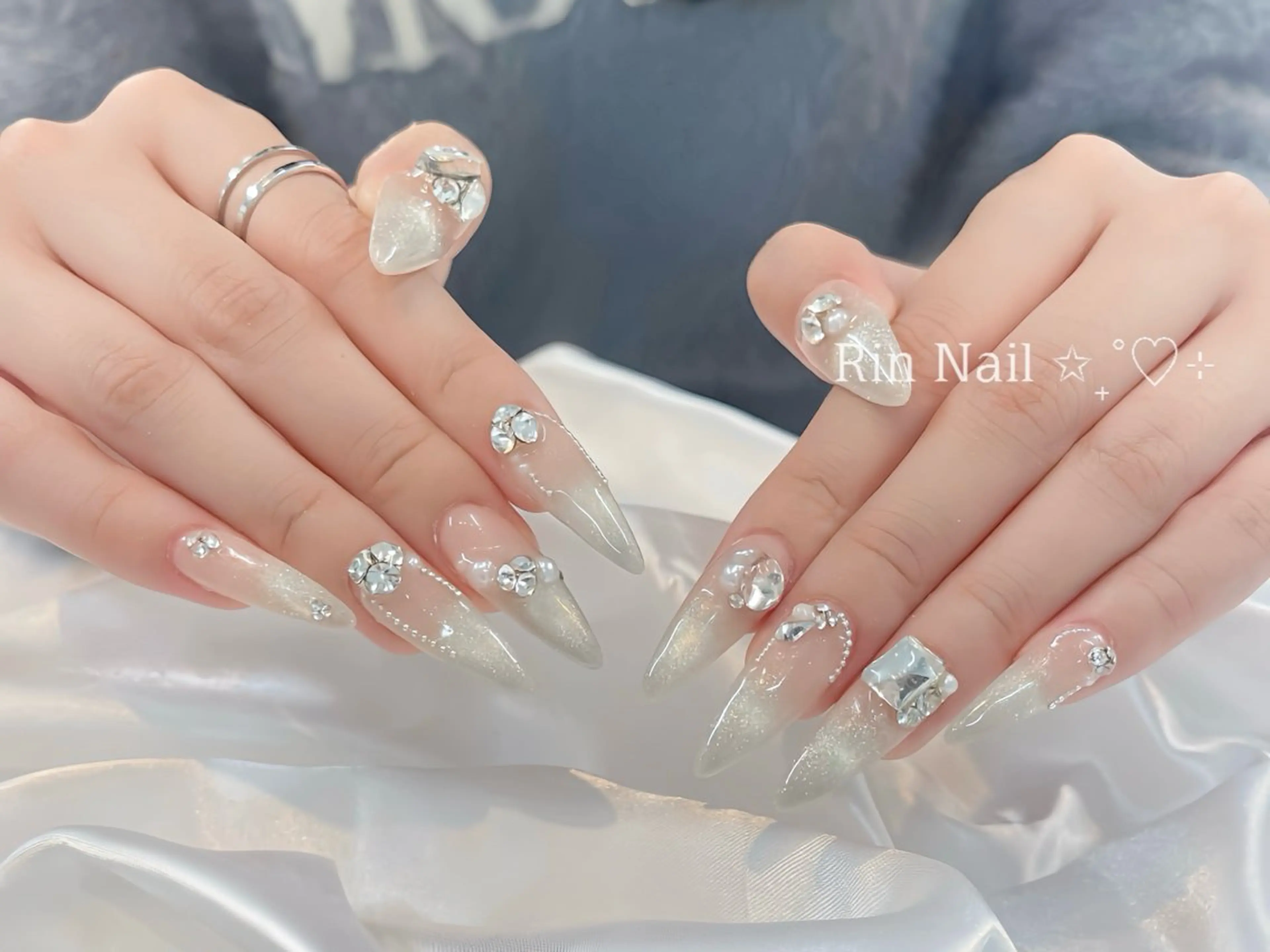 ネイル アートネイル チークネイル ジェルネイル ロングネイル マグネットネイル ハンドネイル Rin Nail 新大久保店のネイルデザイン