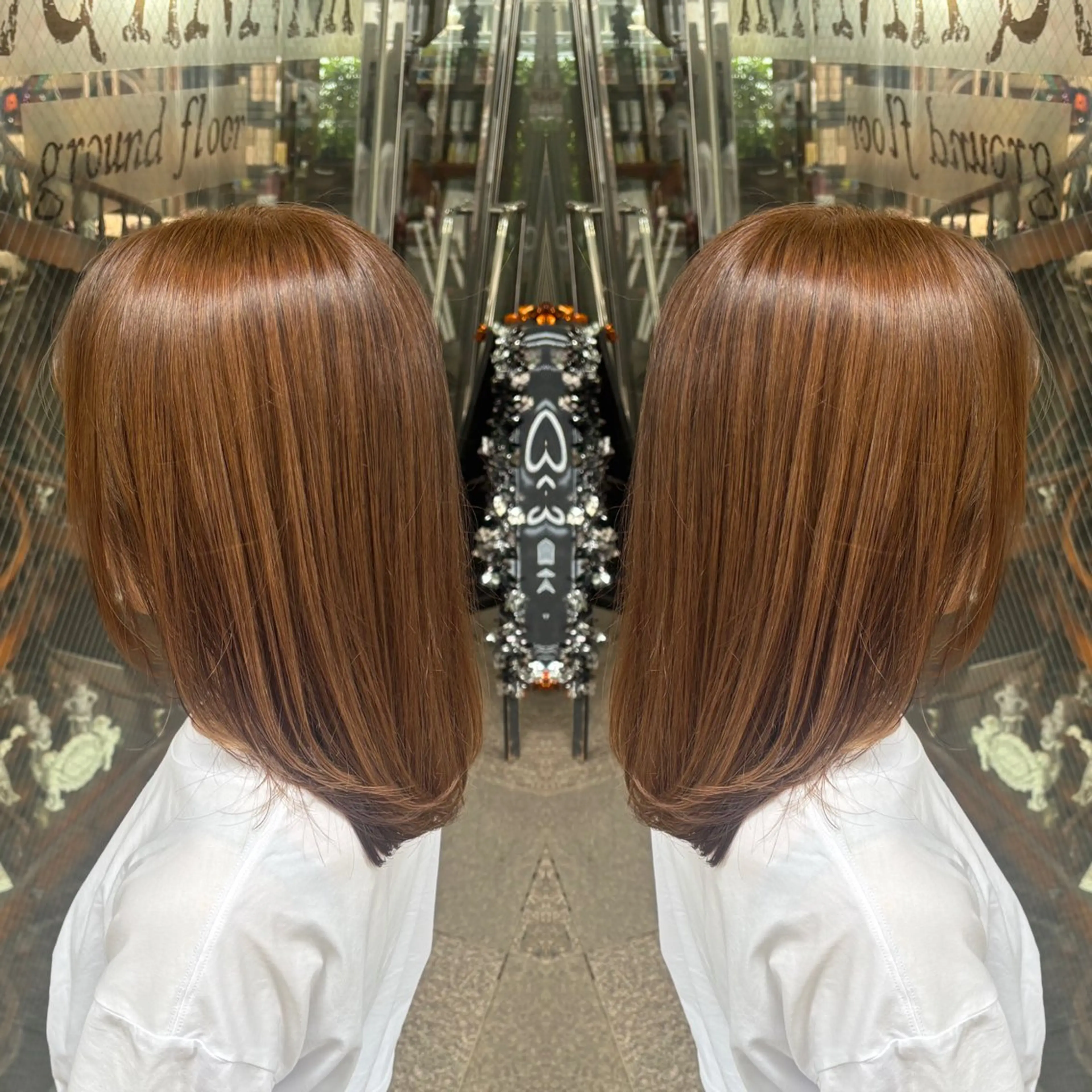 セミロング カラー ベージュカラー カット ヘアカラー トリートメント 💎ハイトーン/艶 カラー モエカ💎のヘアスタイル