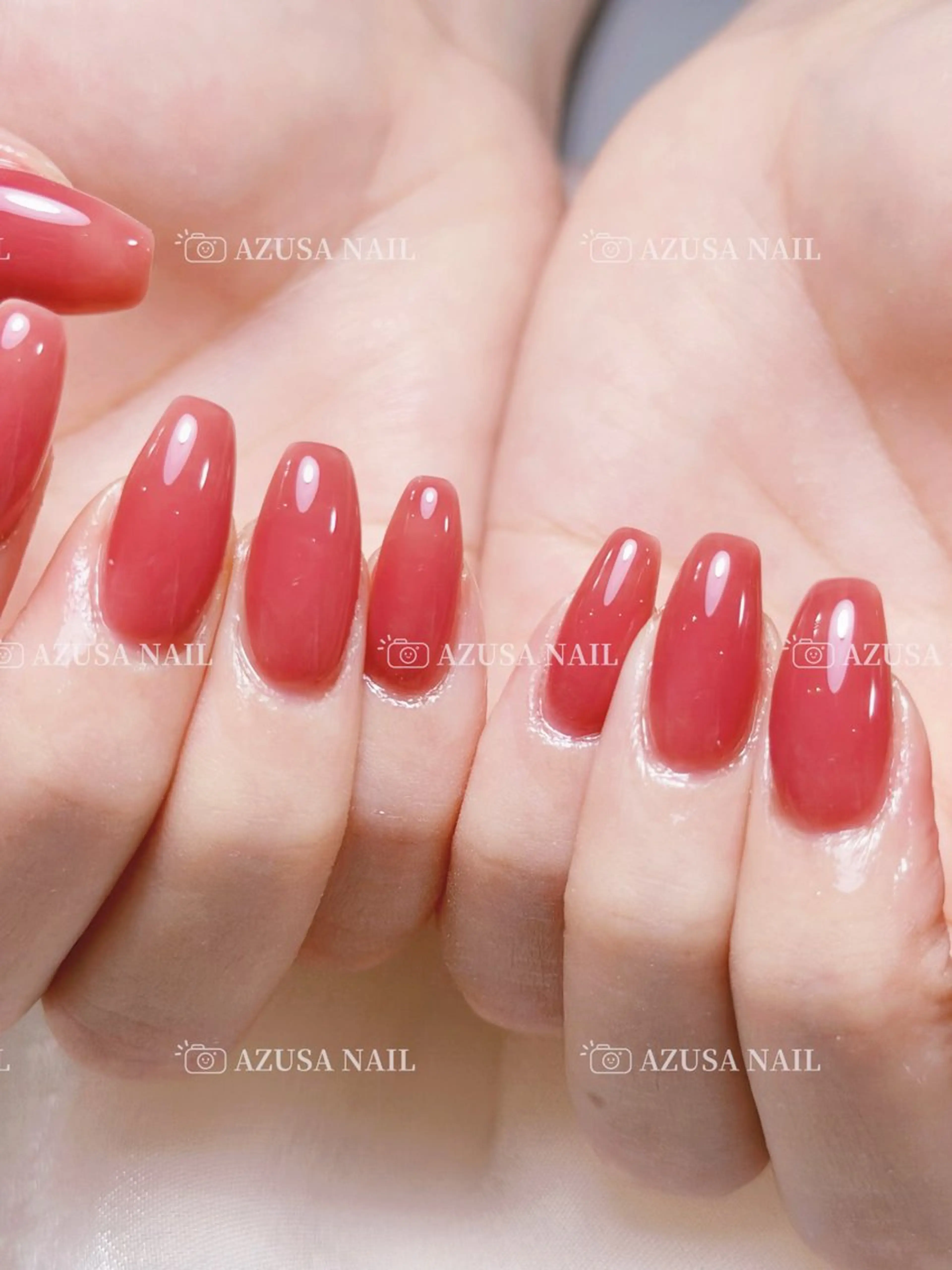 ネイル オフィスネイル ワンカラーネイル ピンク 赤色 シンプルネイル ハンドネイル 🧸自宅ネイル あずさのネイルデザイン
