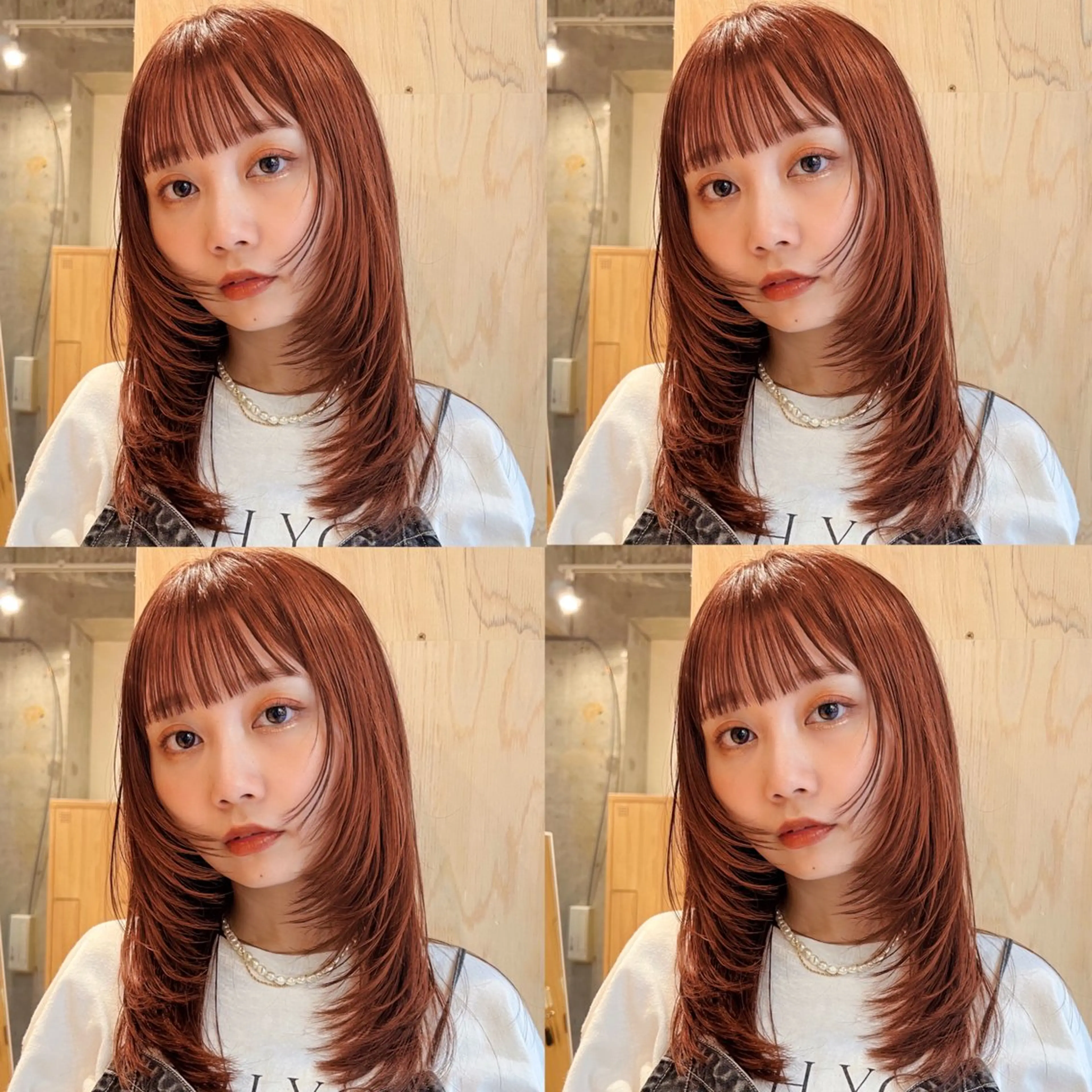 セミロング オレンジブラウン レイヤーカット 小顔カット/顔周り /メンズsaraのヘアスタイル