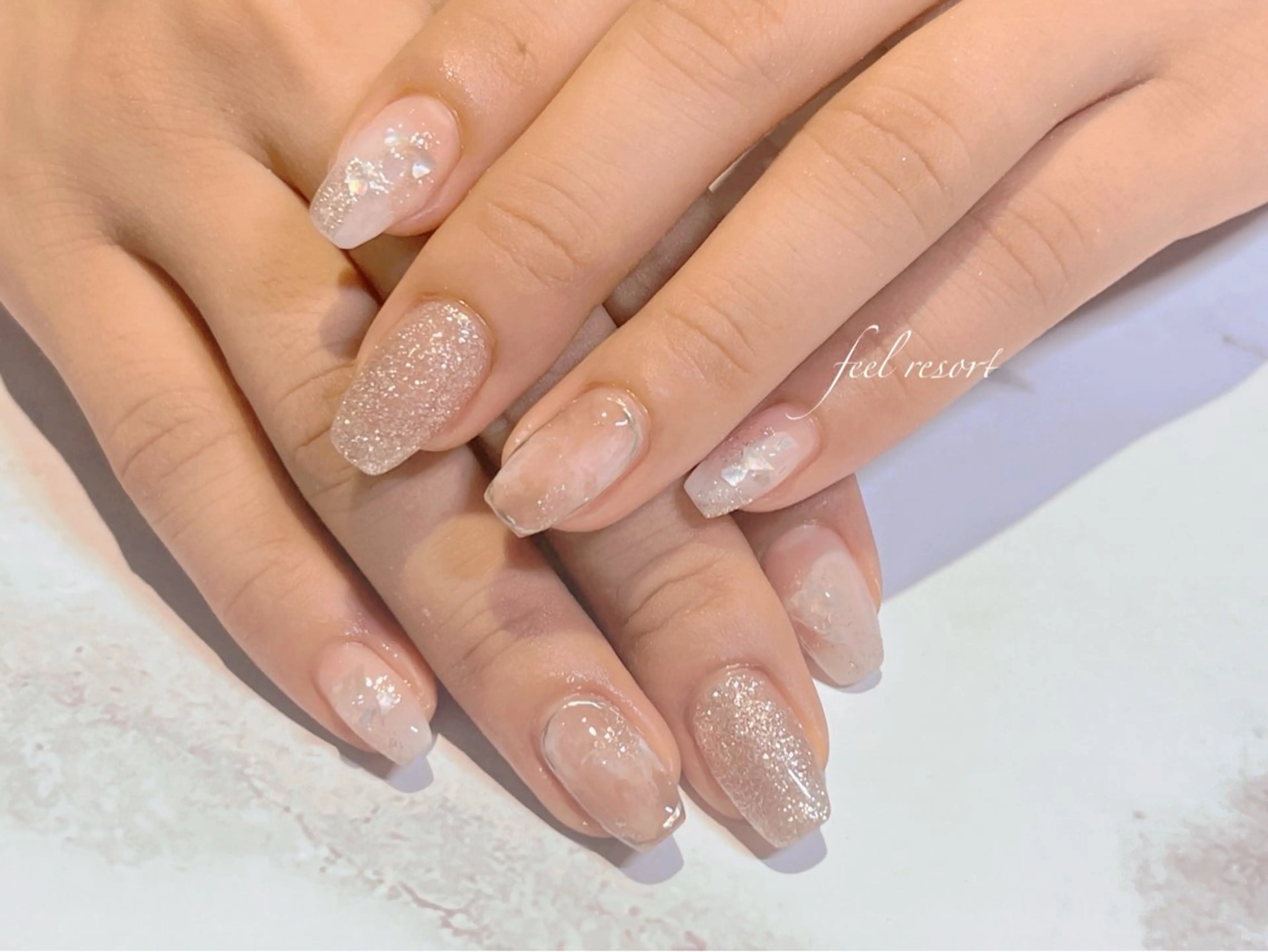 ネイル 長さ出し フットネイル フレンチネイル ジェルネイル ガラスフレンチ Lien（リアン） 銀座駅6分のネイルデザイン