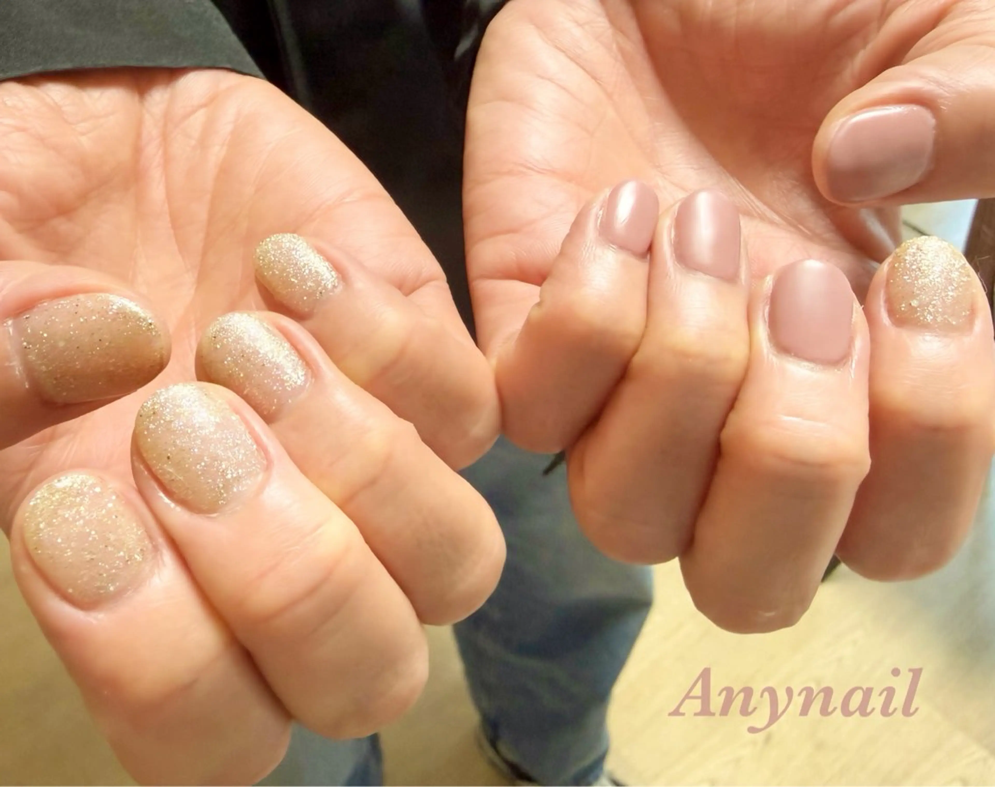 ネイル ブルー ラメ(グリッター) マットネイル ワンカラーネイル ピンク ハンドネイル 岩澤 恵子のネイルデザイン