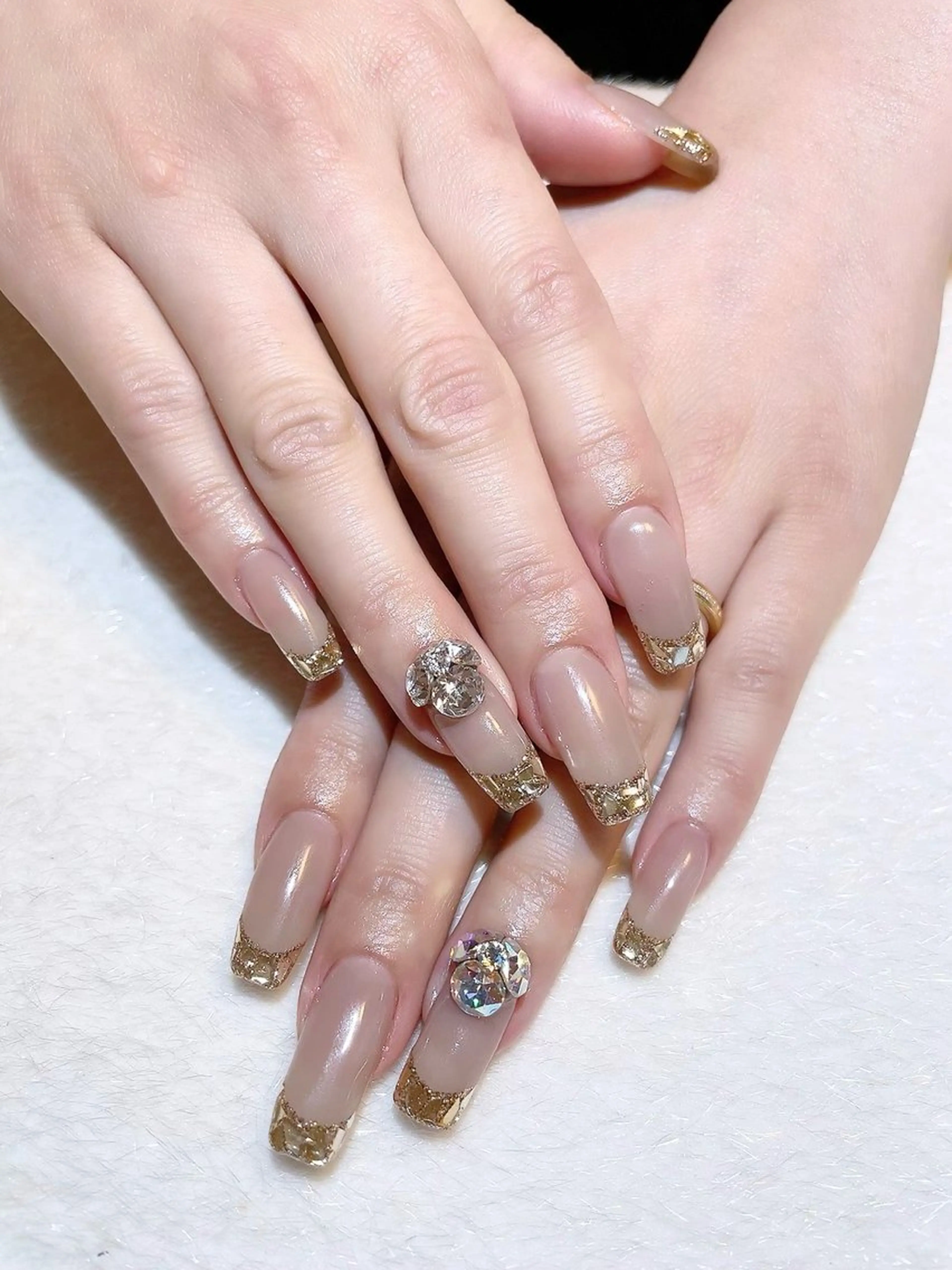 ネイル フレンチネイル ガラスフレンチ ゴールド ラメ(グリッター) スカルプネイル ハンドネイル NAILSALON Nave所属・Nave NAOのネイルデザイン