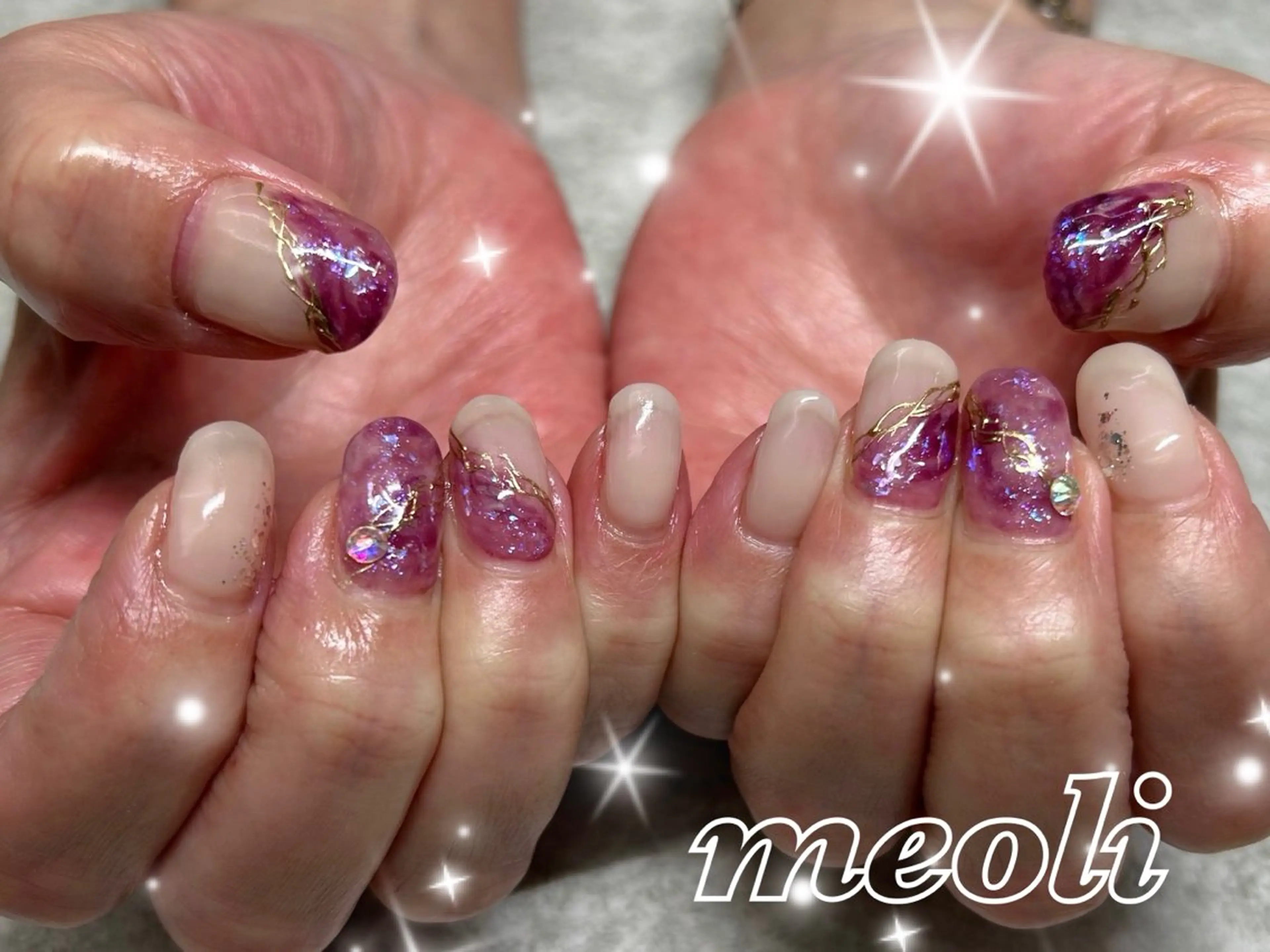 ネイル アートネイル オーロラネイル クリアネイル キラキラネイル ミラーネイル ハンドネイル nail salon meoli　アヤのネイルデザイン