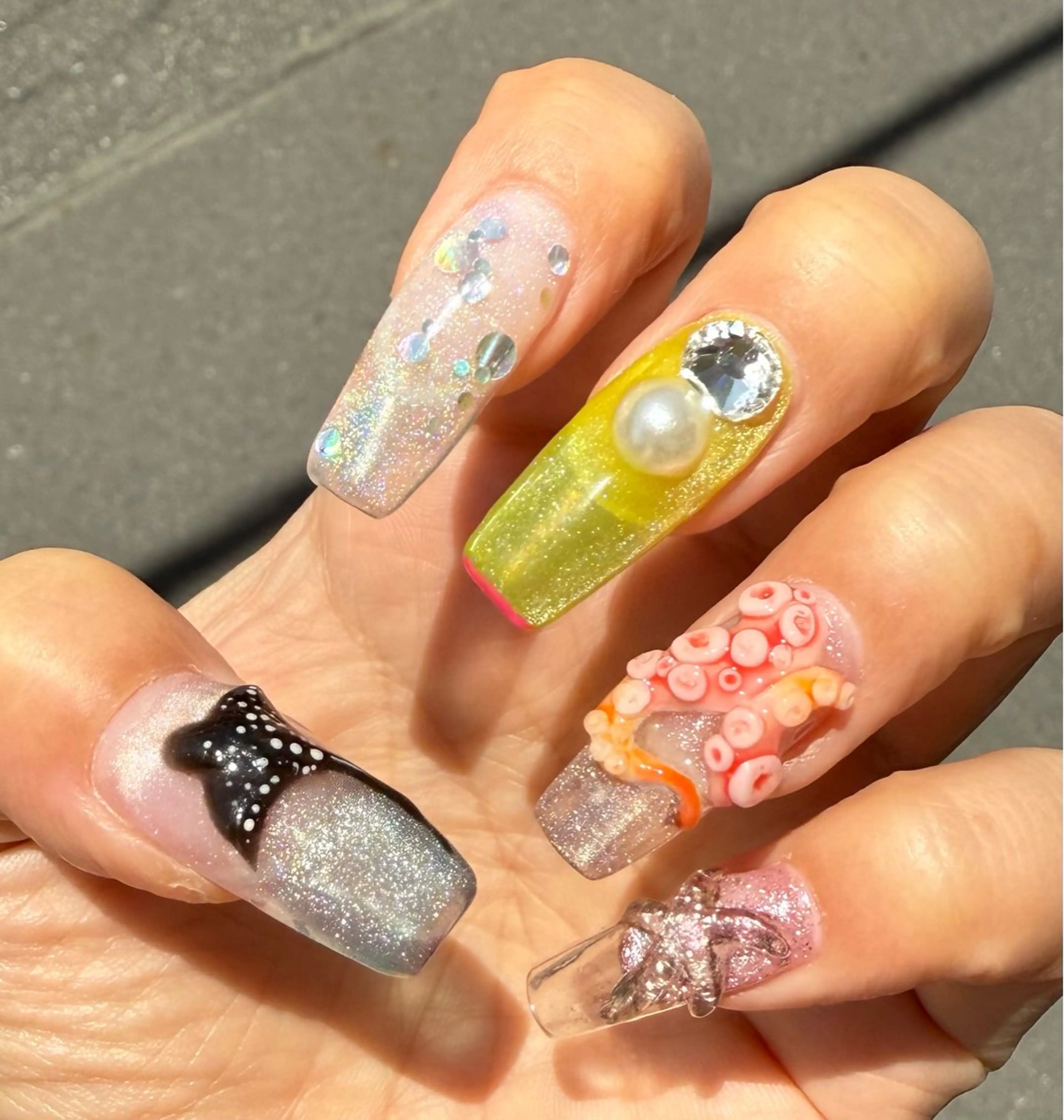 ネイル アートネイル ブルー クリアネイル ジェルネイル マグネットネイル 岩澤 恵子のネイルデザイン