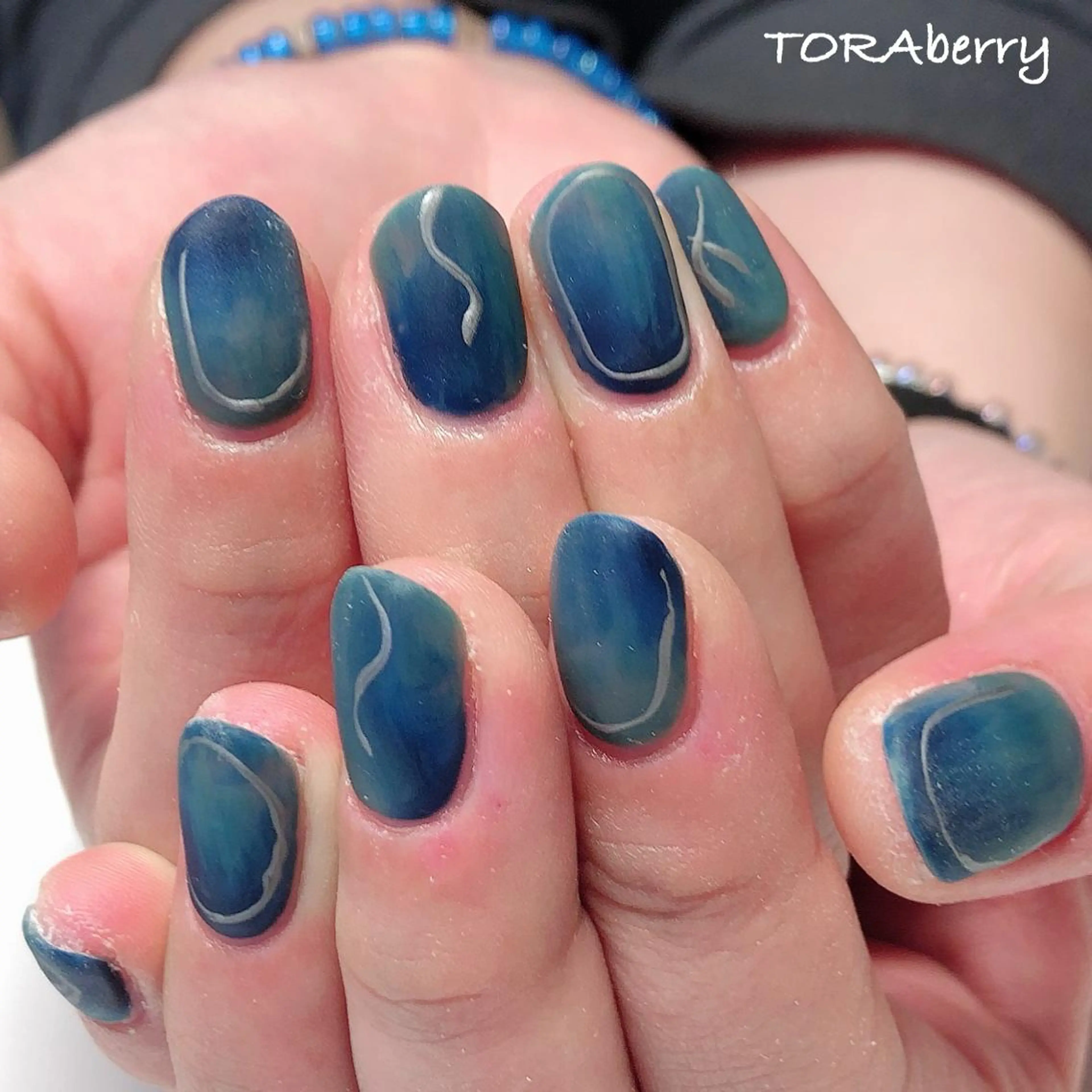 ネイル ブルー ハンドネイル ネイリスト なつみのネイルデザイン