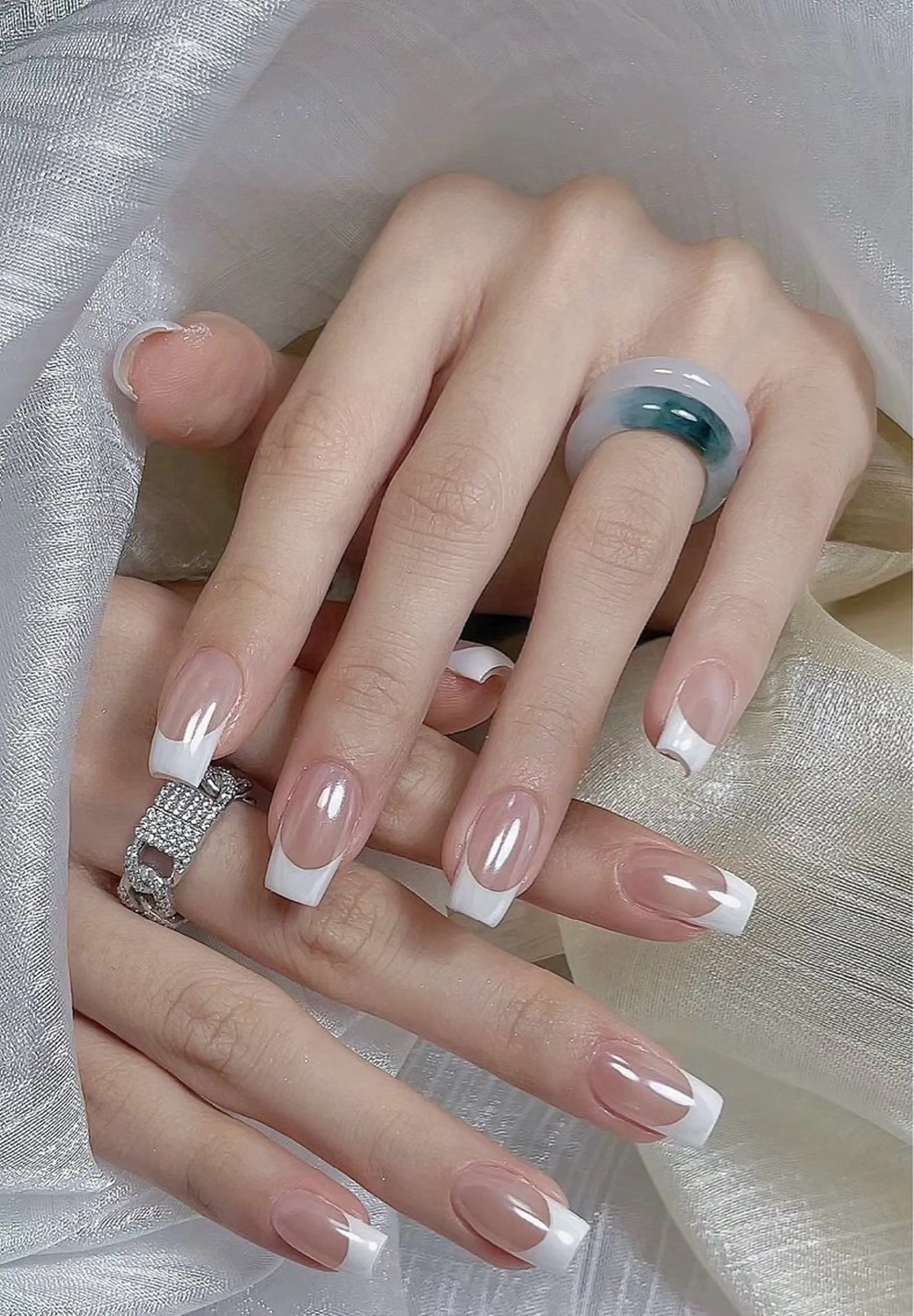 【初回gelオフ無料】【自爪】★フレンチ★(ラメライン込み可)¥6680の写真