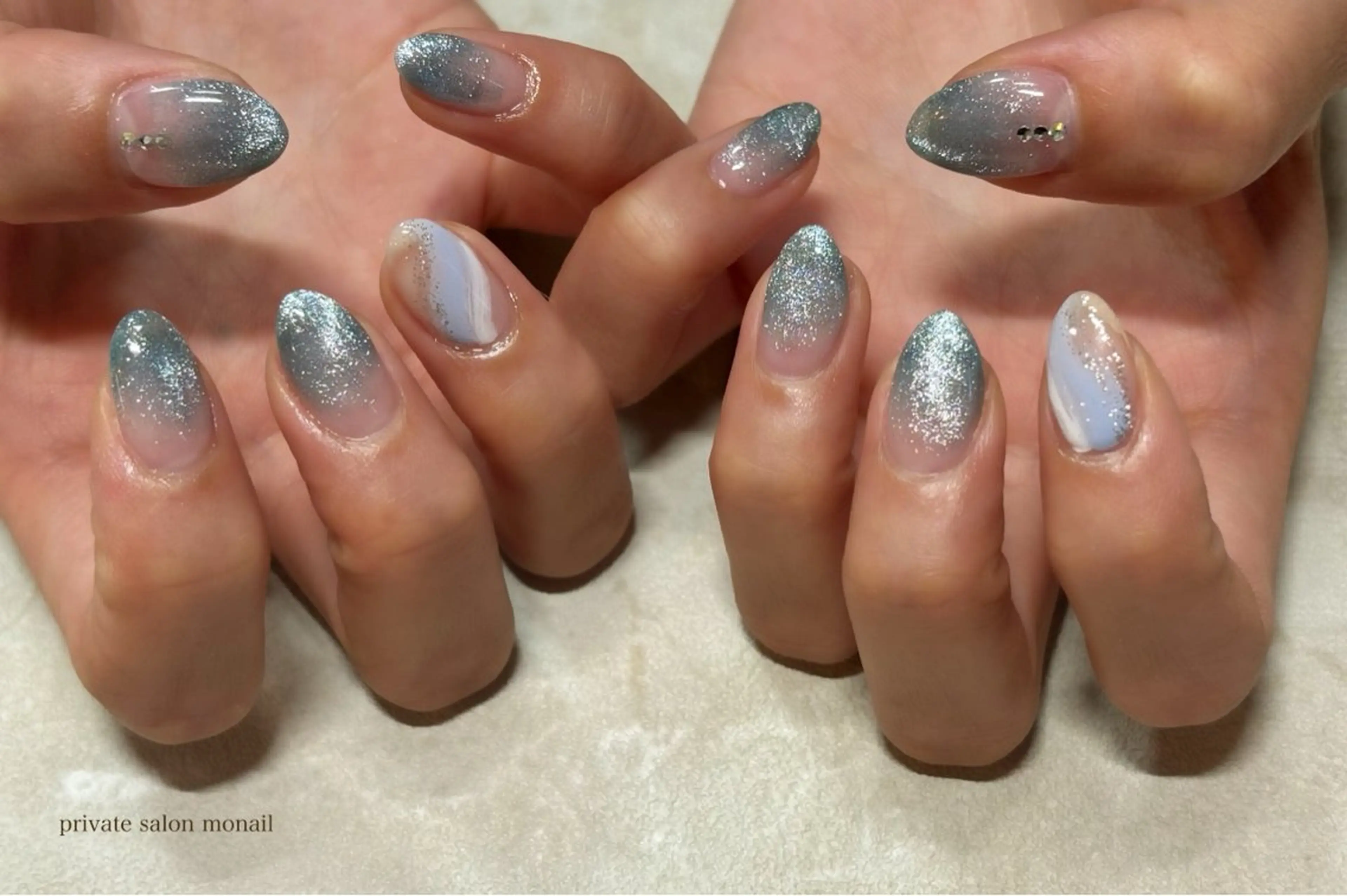 ネイル アートネイル ブルー マグネットネイル ハンドネイル private  nail monail所属・nail salon monailのネイルデザイン