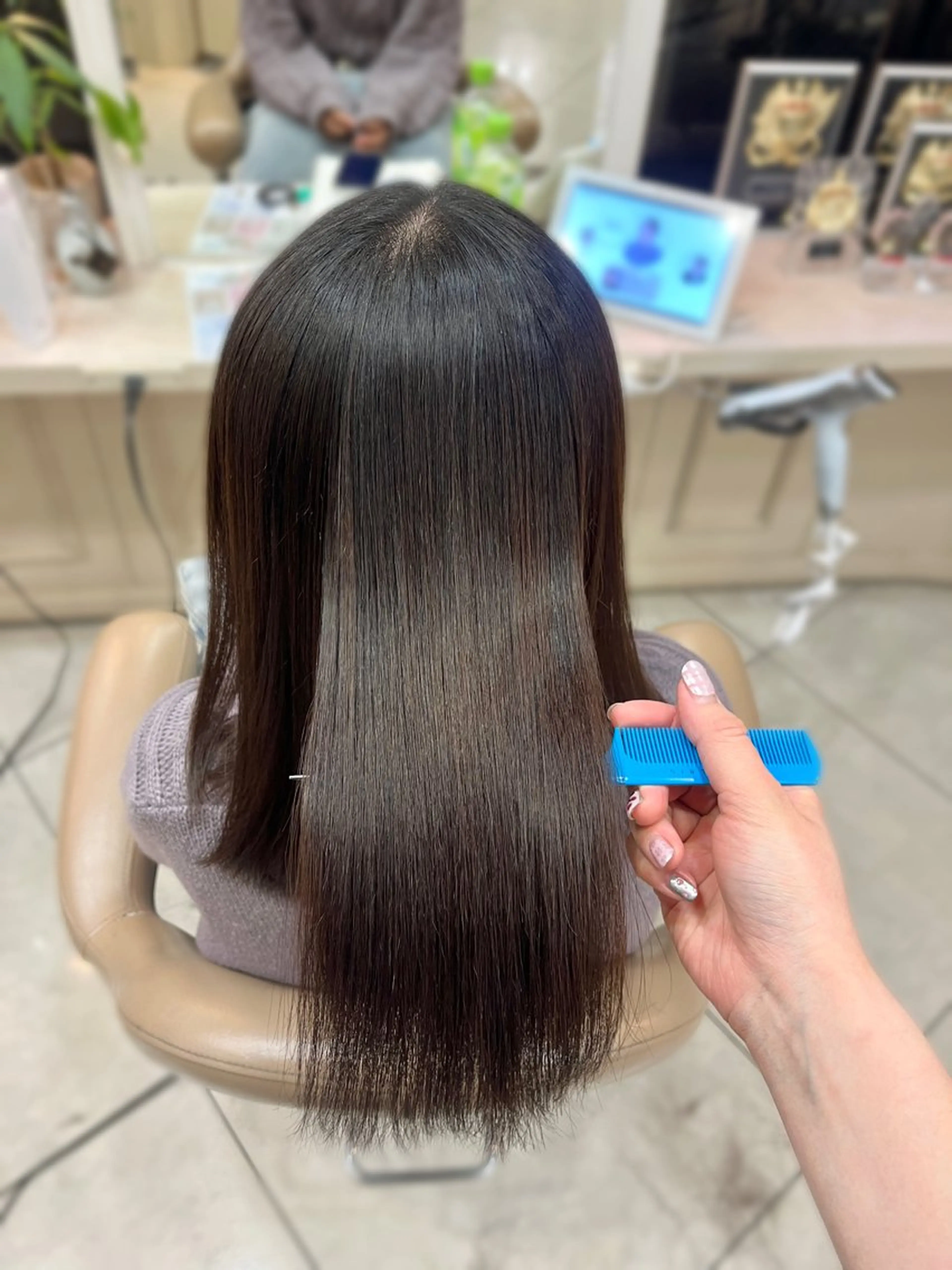 ロング 縮毛矯正 韓国レイヤー 暖色カラー/さくらのヘアスタイル