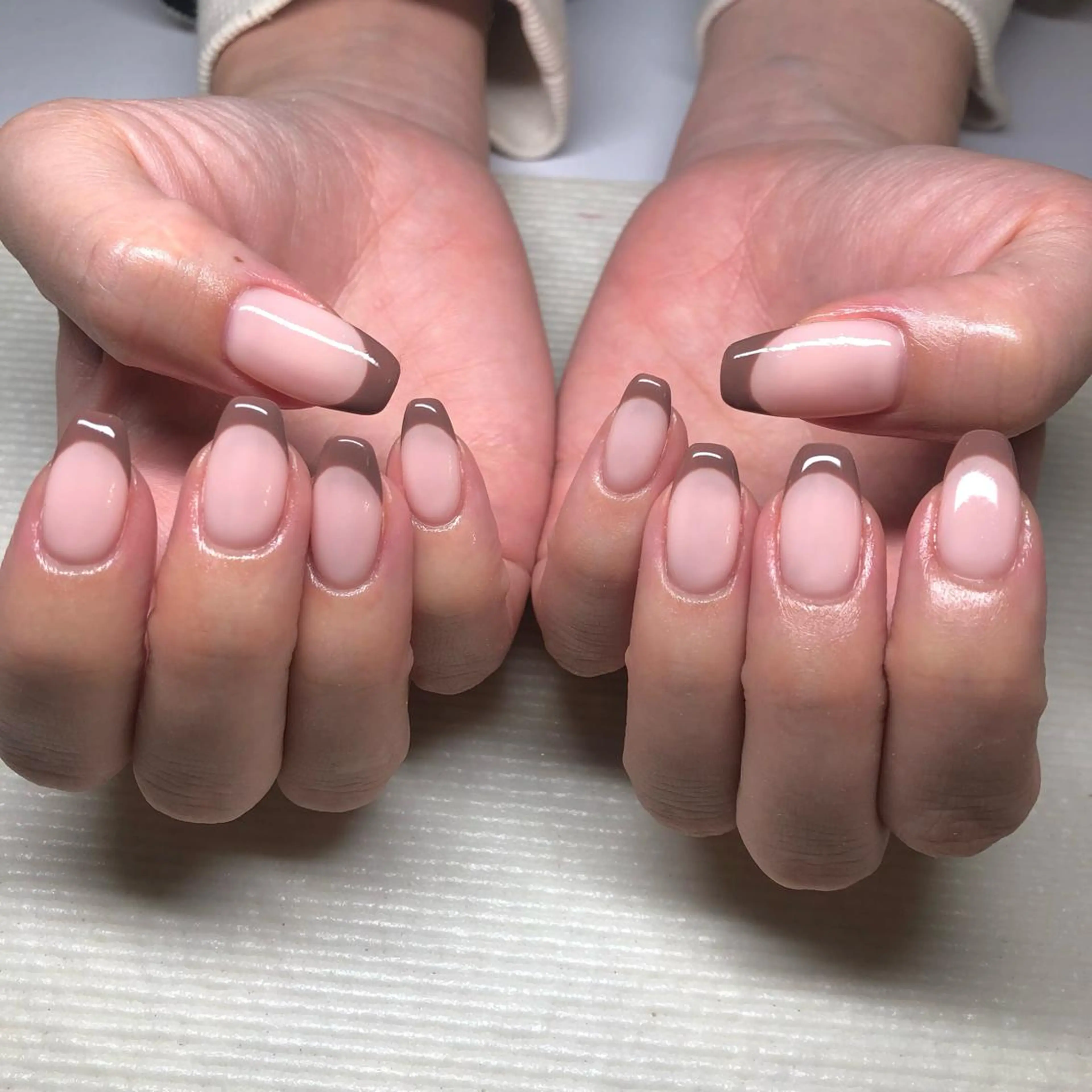 ネイル ブラウン フレンチネイル 持ち込み ピンク いちじゅう あおいのネイルデザイン