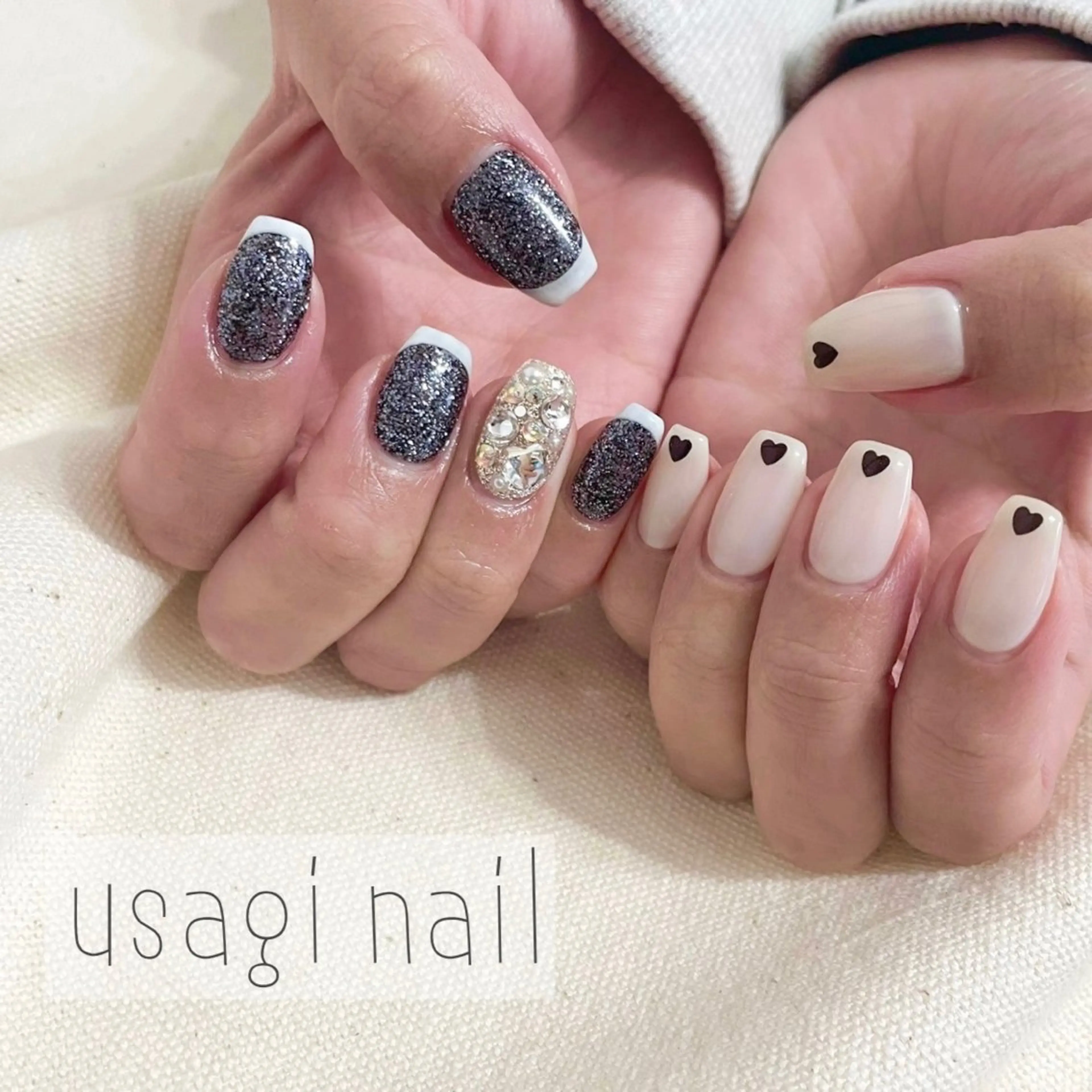 ネイル ハート ストーンネイル usagi nailのネイルデザイン