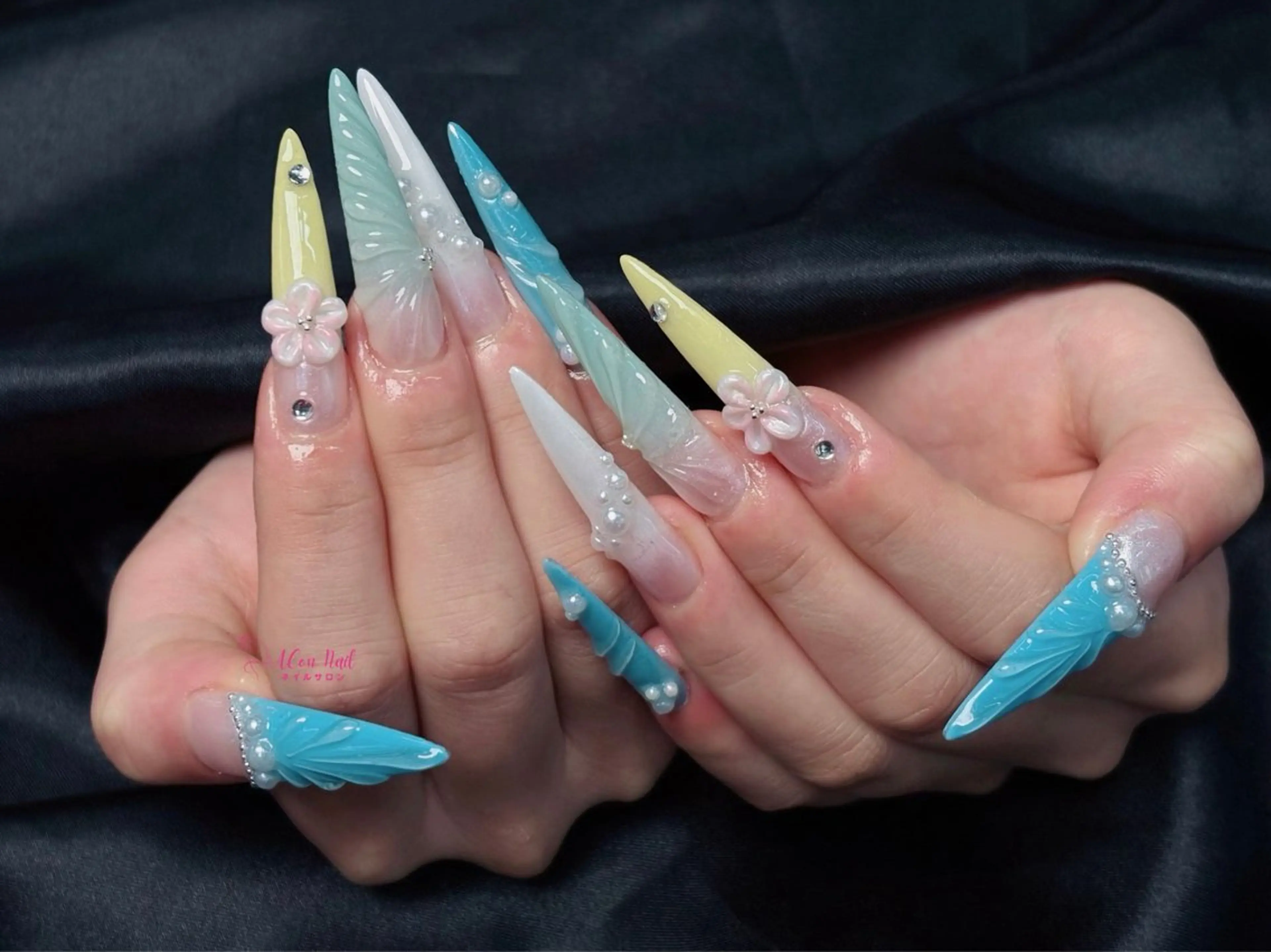 ネイル 桜ネイル 長さ出し フラワーネイル フレンチネイル ジェルネイル ハンドネイル ACon NailSalonのネイルデザイン