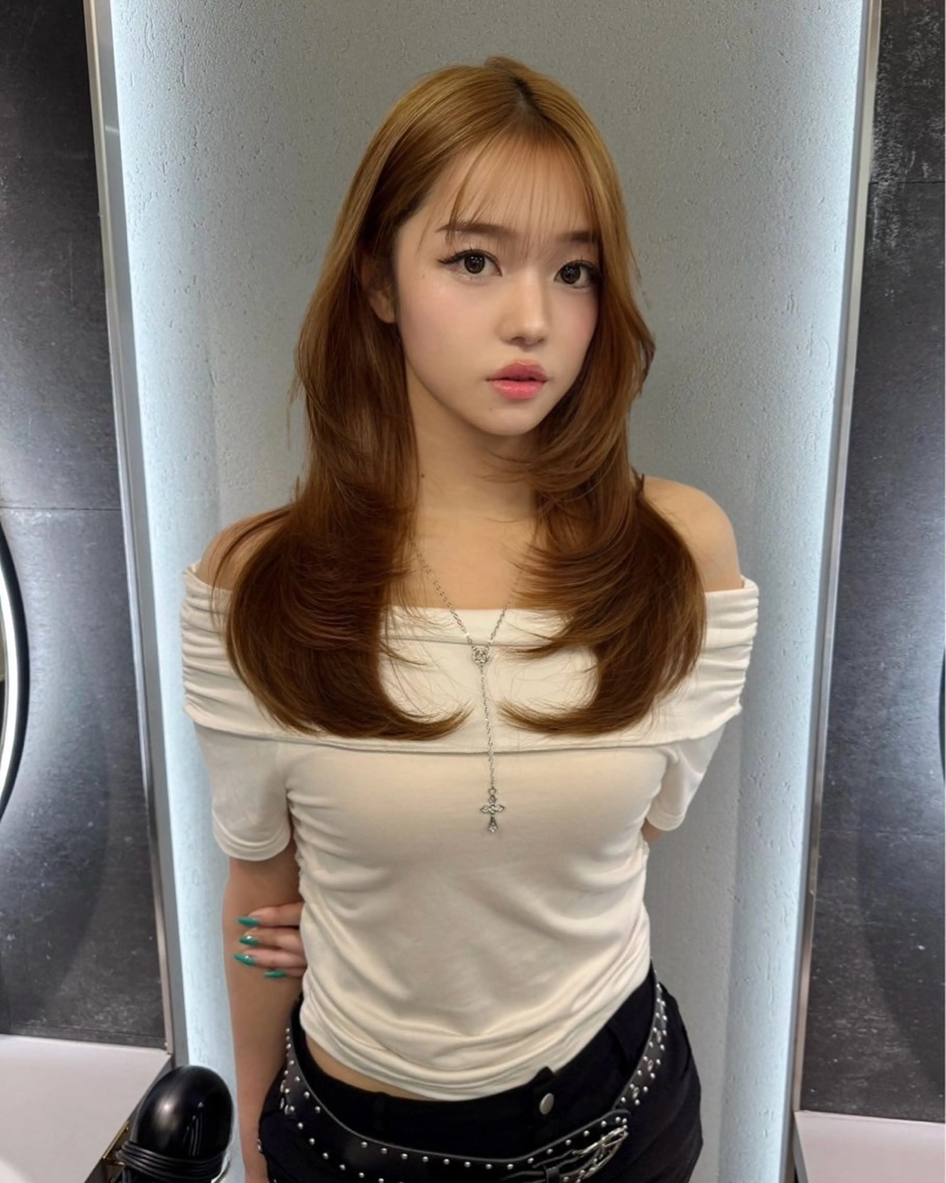 ロング カット ヘアカラー トリートメント 銀座/顔周りレイヤー 🤍kanohoのヘアスタイル