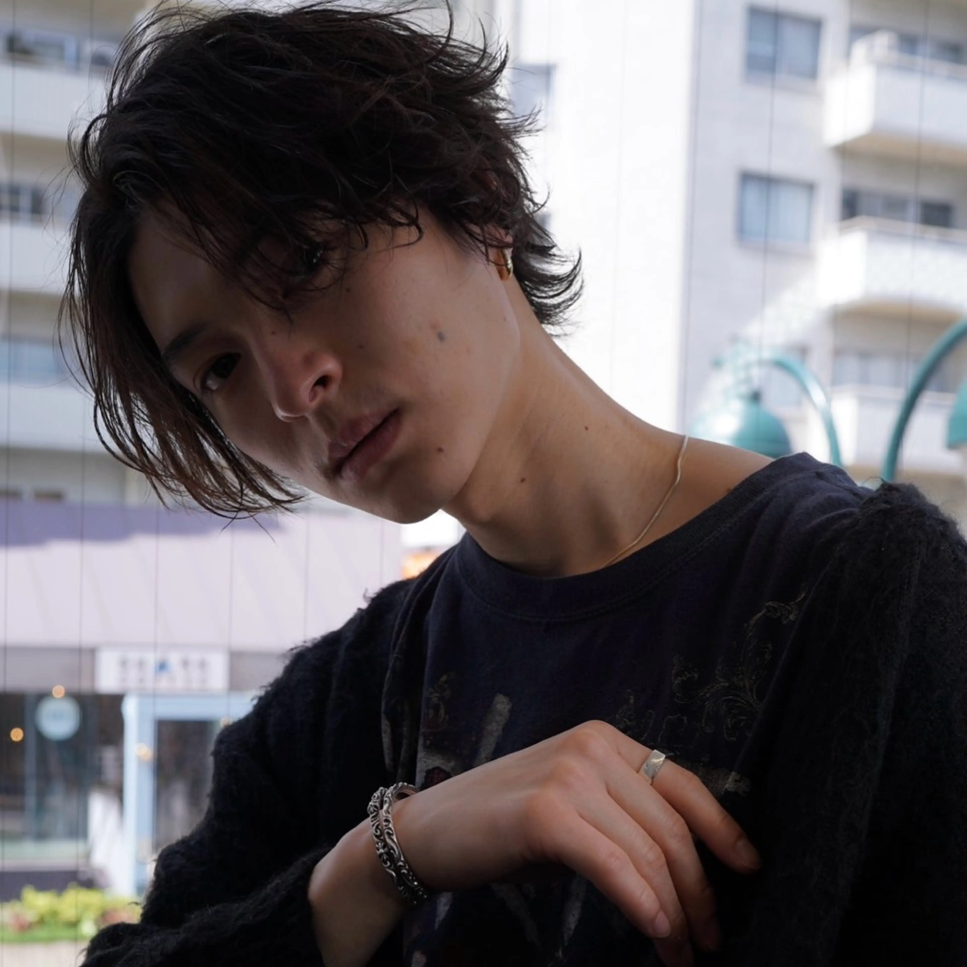 ミディアム パーマ カット 縮毛矯正 渋谷 メンズ 木下 仁来のヘアスタイル