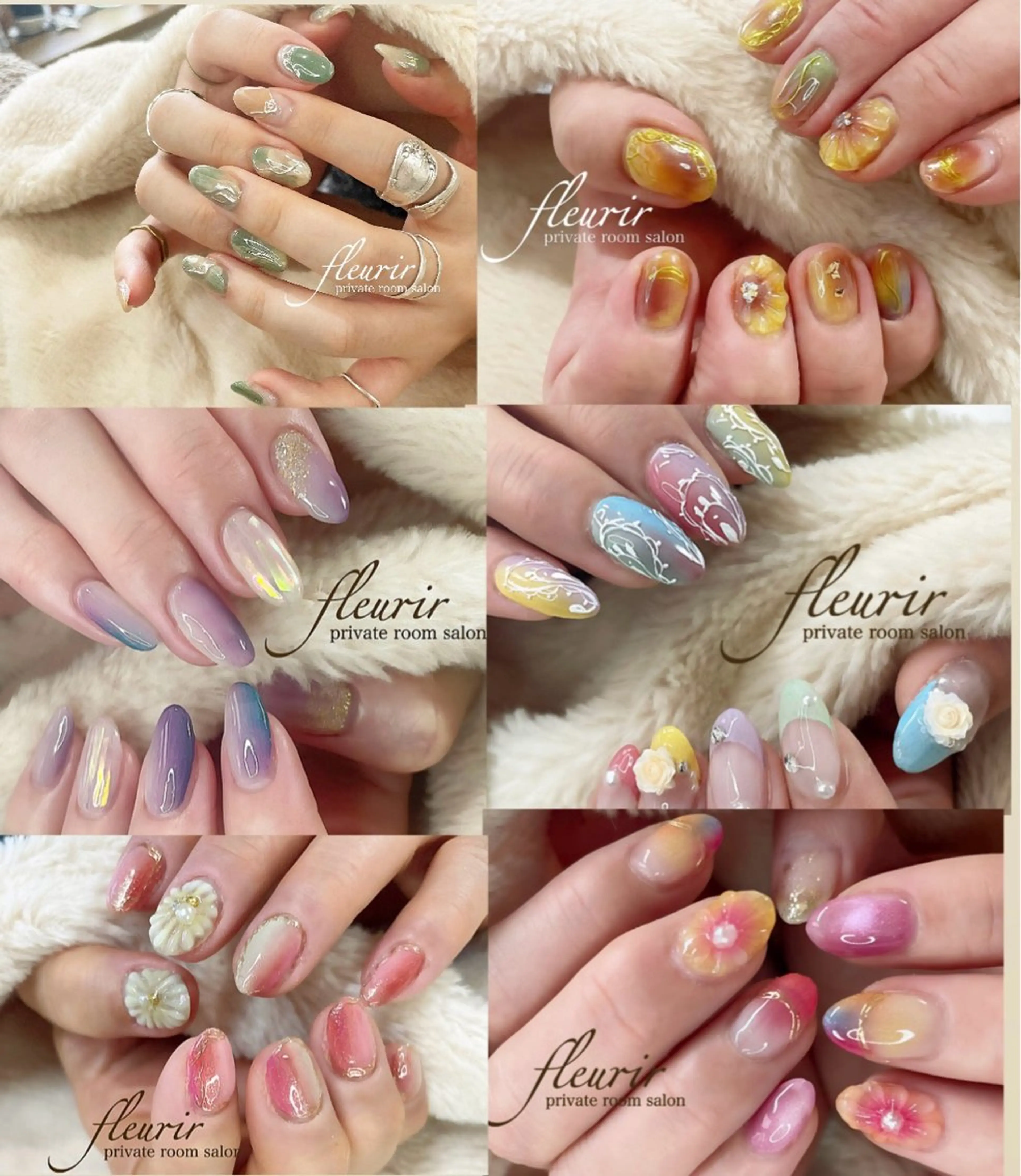 ネイル アートネイル フラワーネイル ニュアンスネイル ぷっくりネイル シンプルネイル フルリール 【プライベートサロンのネイルデザイン