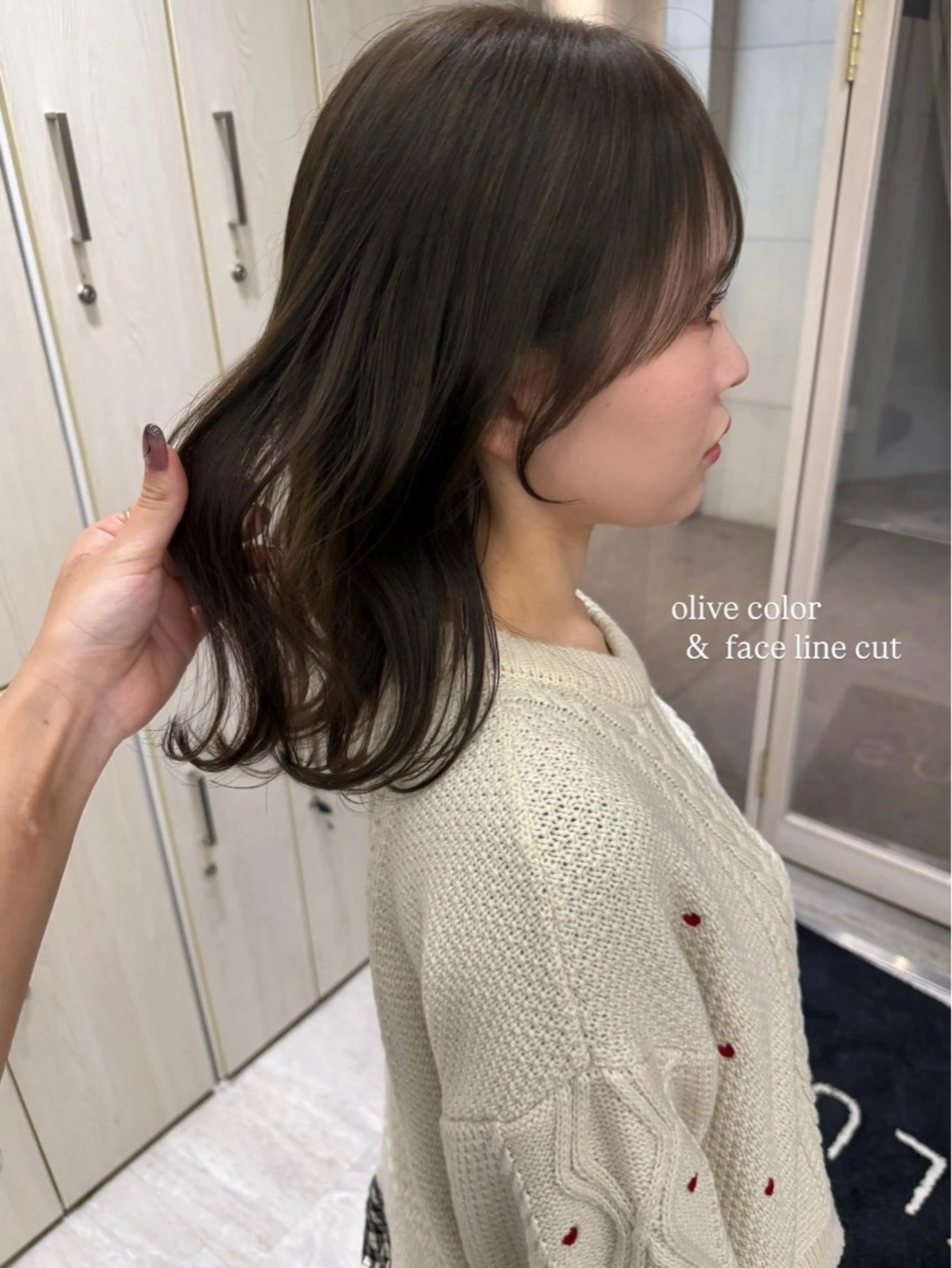 ミディアム カラー 顔周りカット むく。/顔周りカット /透明感カラーのヘアスタイル