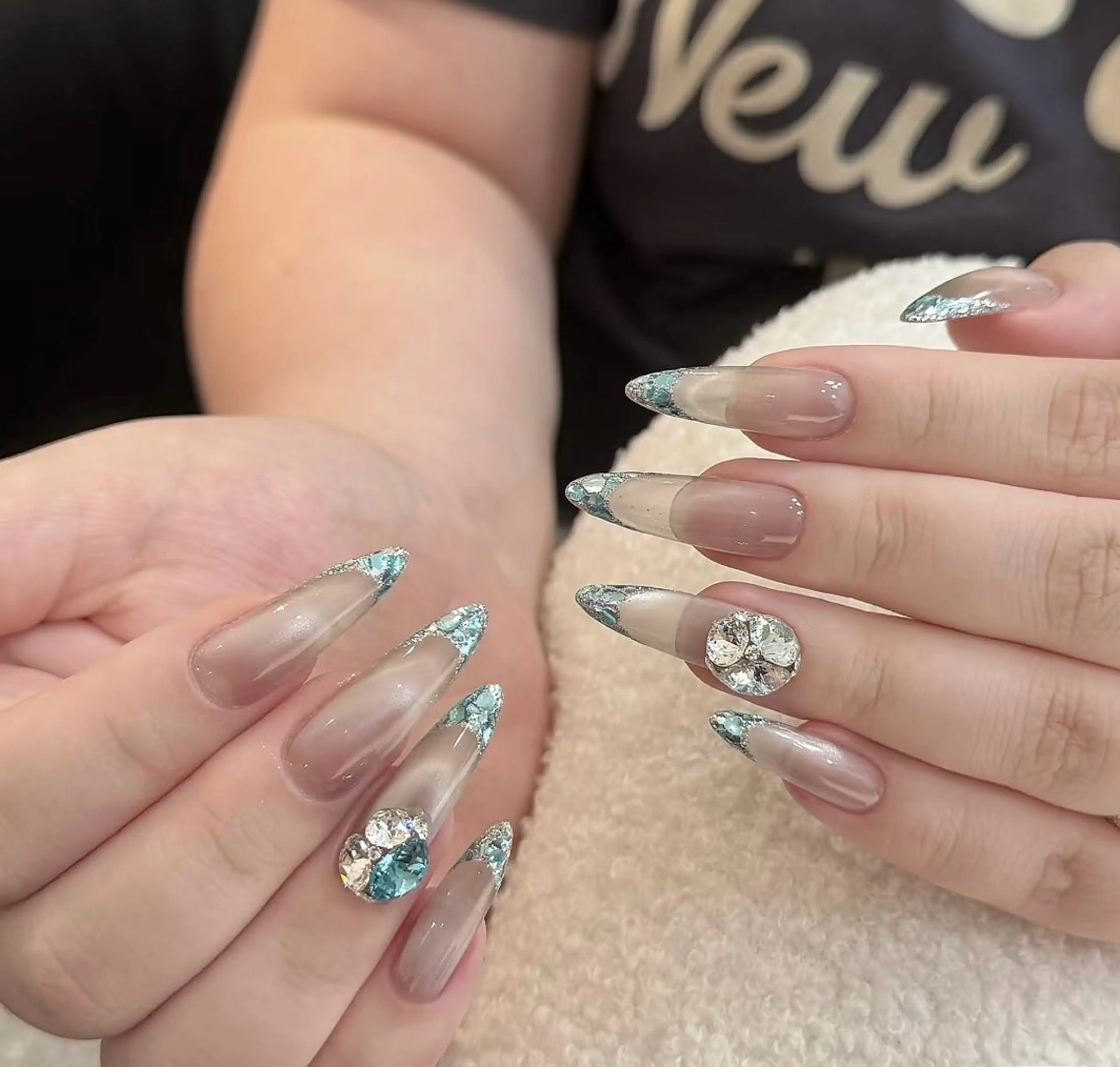 【長さだし込み】☆ガラスフレンチ／ミラー/ラメ/マグネットフレンチ☆の写真