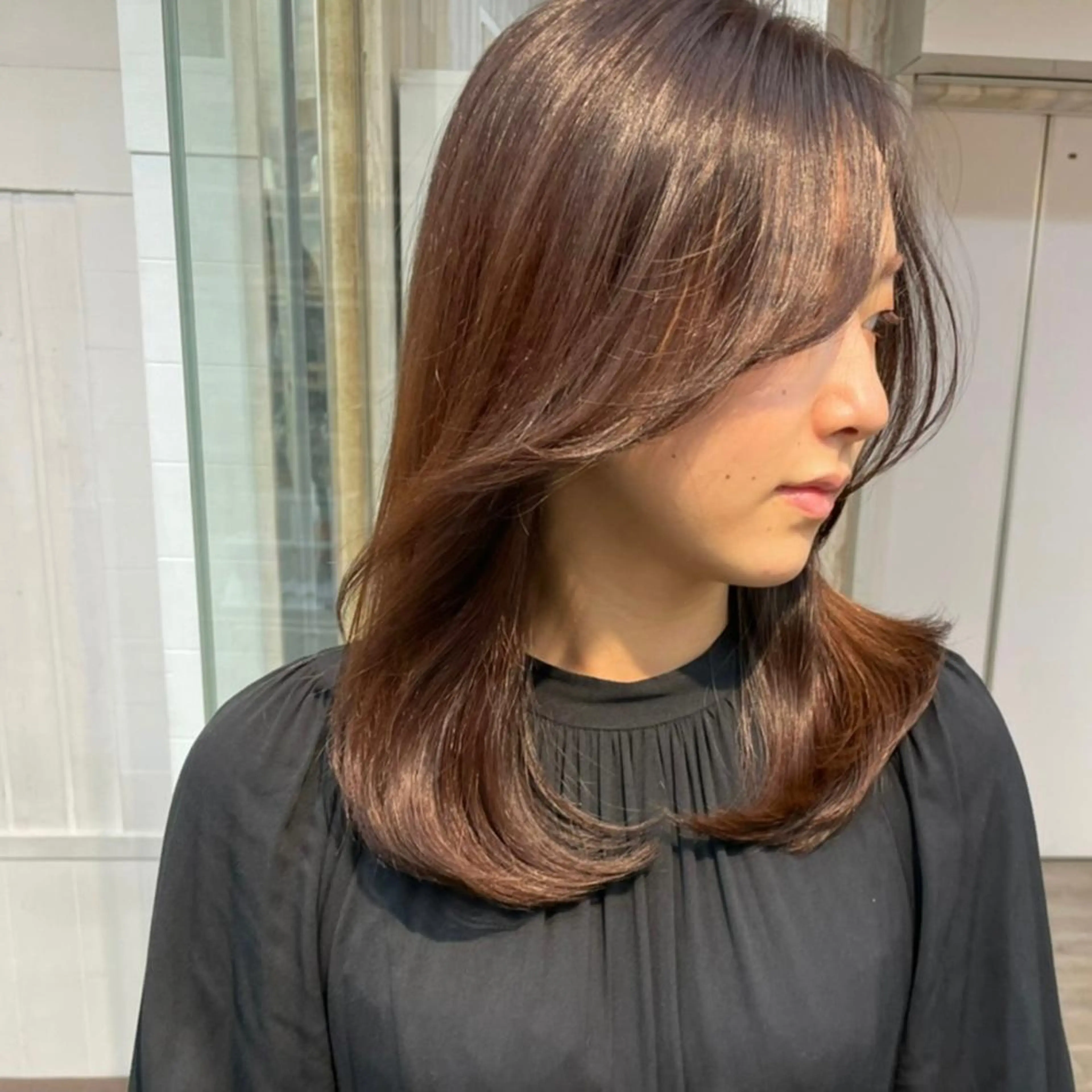 セミロング アッシュ ミストバング パープルカラー ボブ くびれヘア カット ヘアカラー トリートメント N° anfeel 渋谷🪞🫧のヘアスタイル