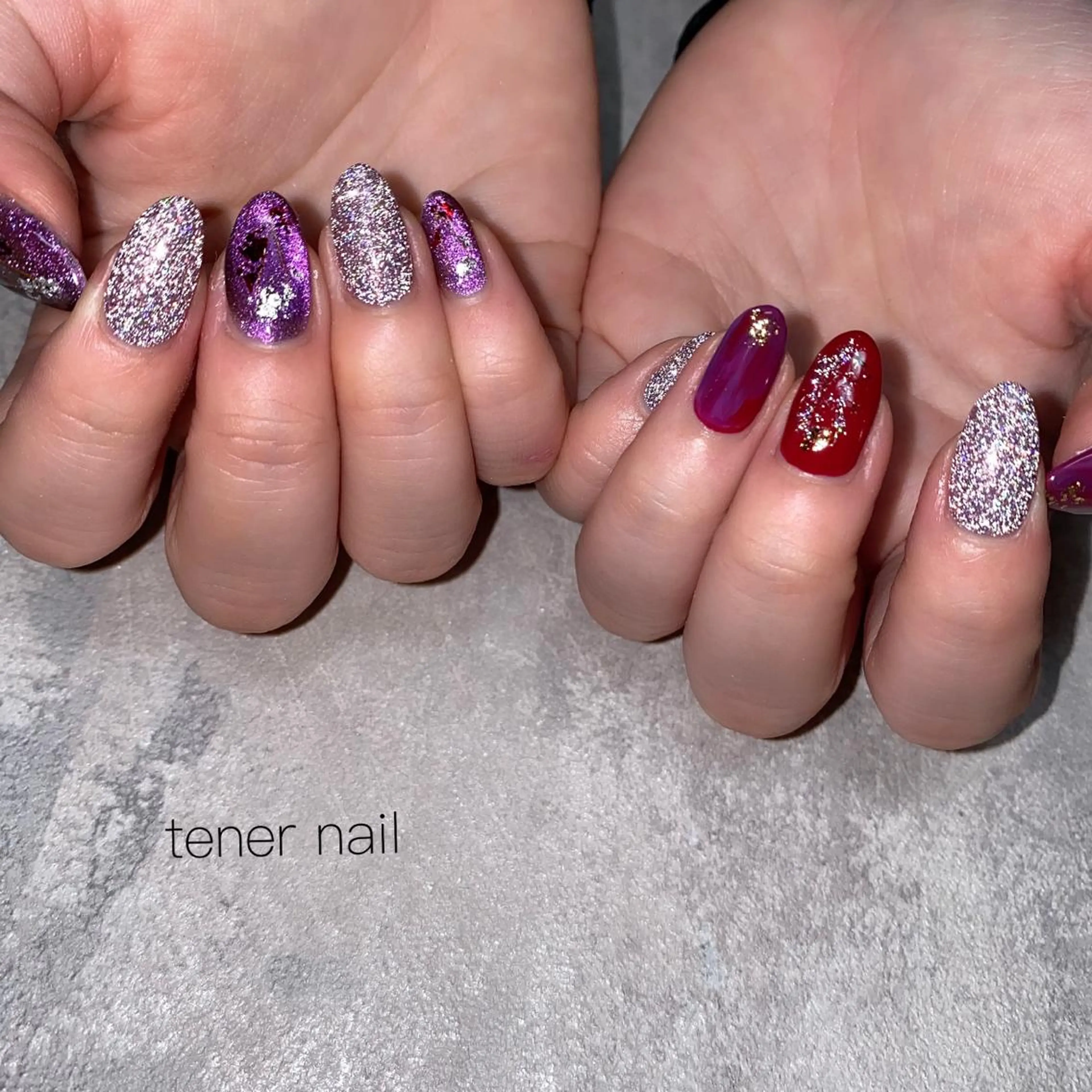 ネイル オーロラネイル フラッシュネイル ラメ(グリッター) パープル テネルネイル tener nailのネイルデザイン