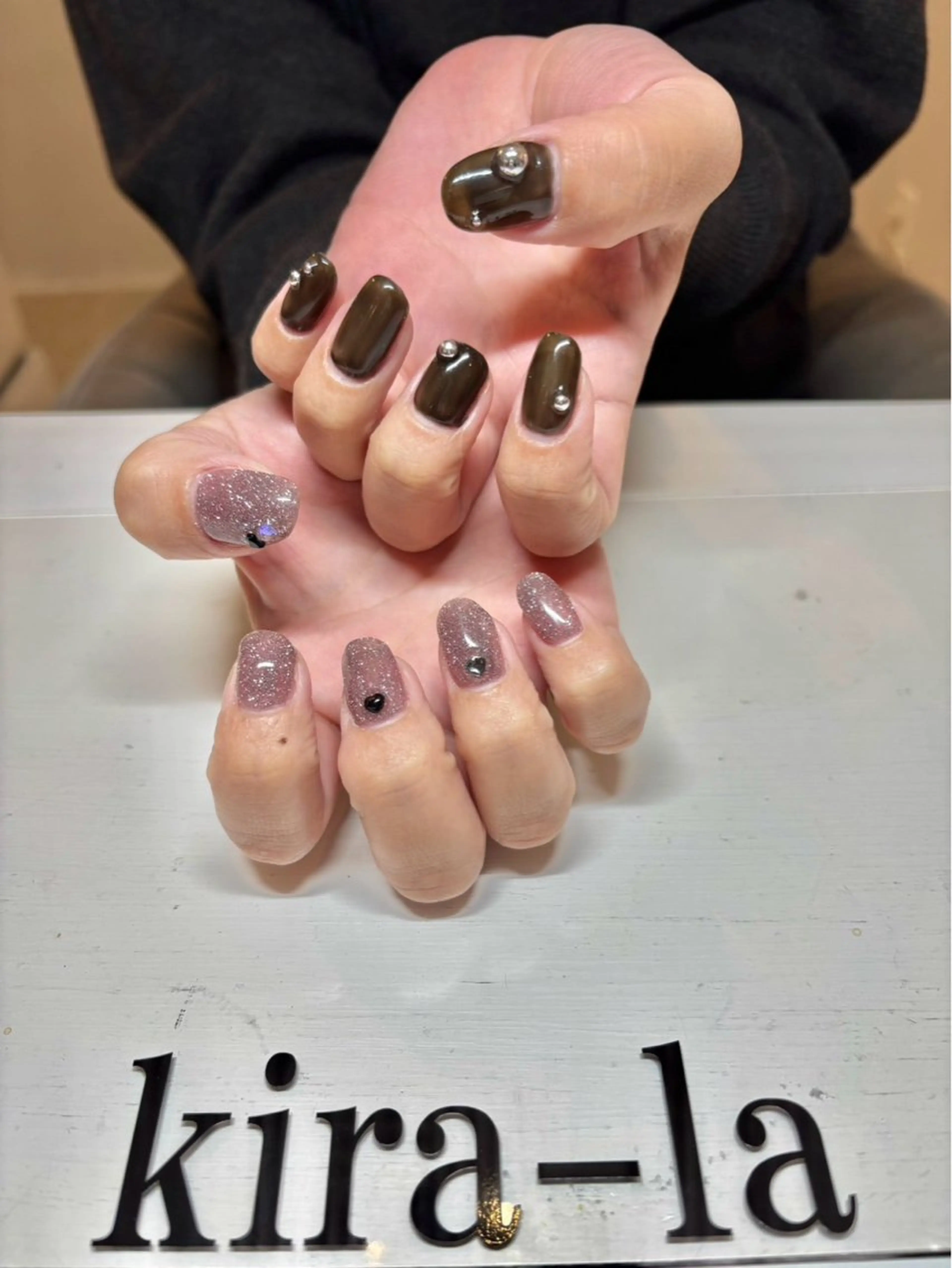 ネイル ハート キラキラネイル パープル シルバー kira-la キララ･:*..のネイルデザイン